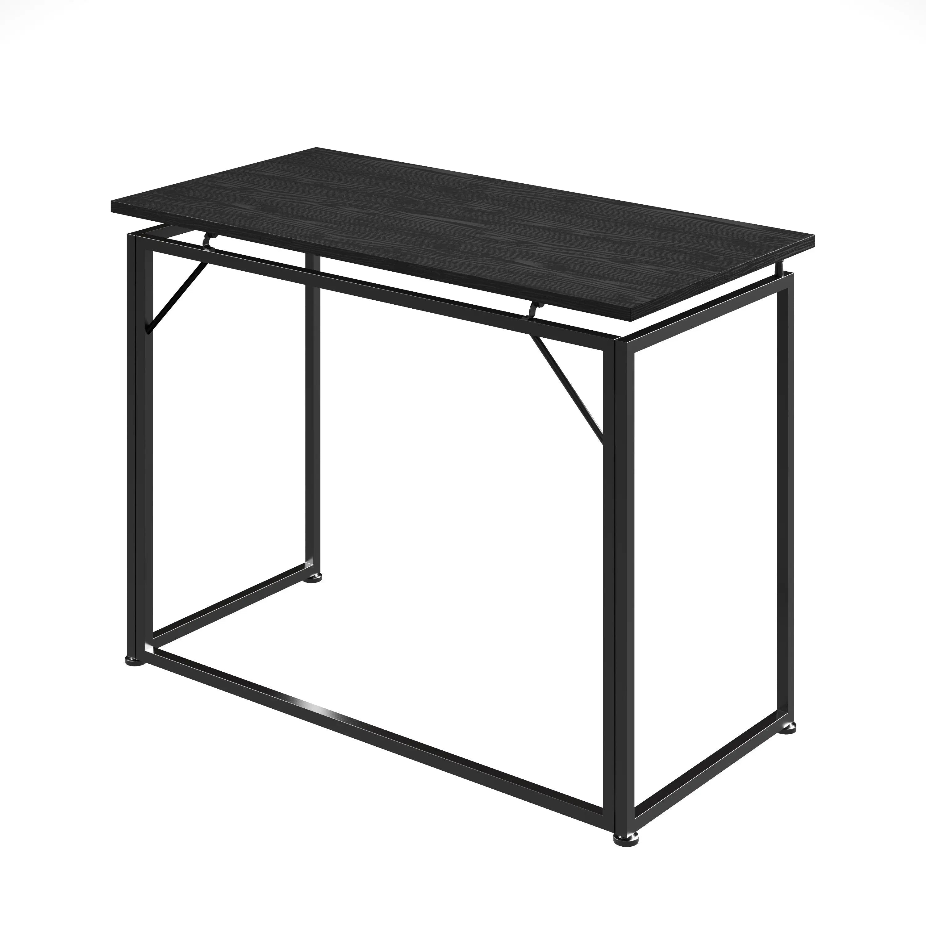 40" Black Wood and Stainless Steel Sled Computer Desk Homeroots Office