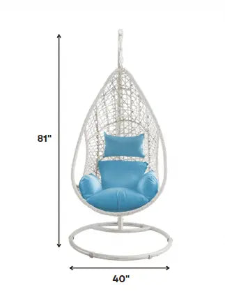 40" Blue and Steel stand finished Metal Outdoor Swing Chair with Blue Cushion - GreatEagleInc