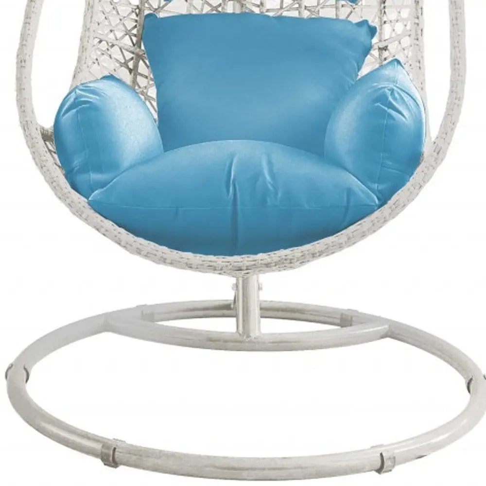 40" Blue and Steel stand finished Metal Outdoor Swing Chair with Blue Cushion - GreatEagleInc