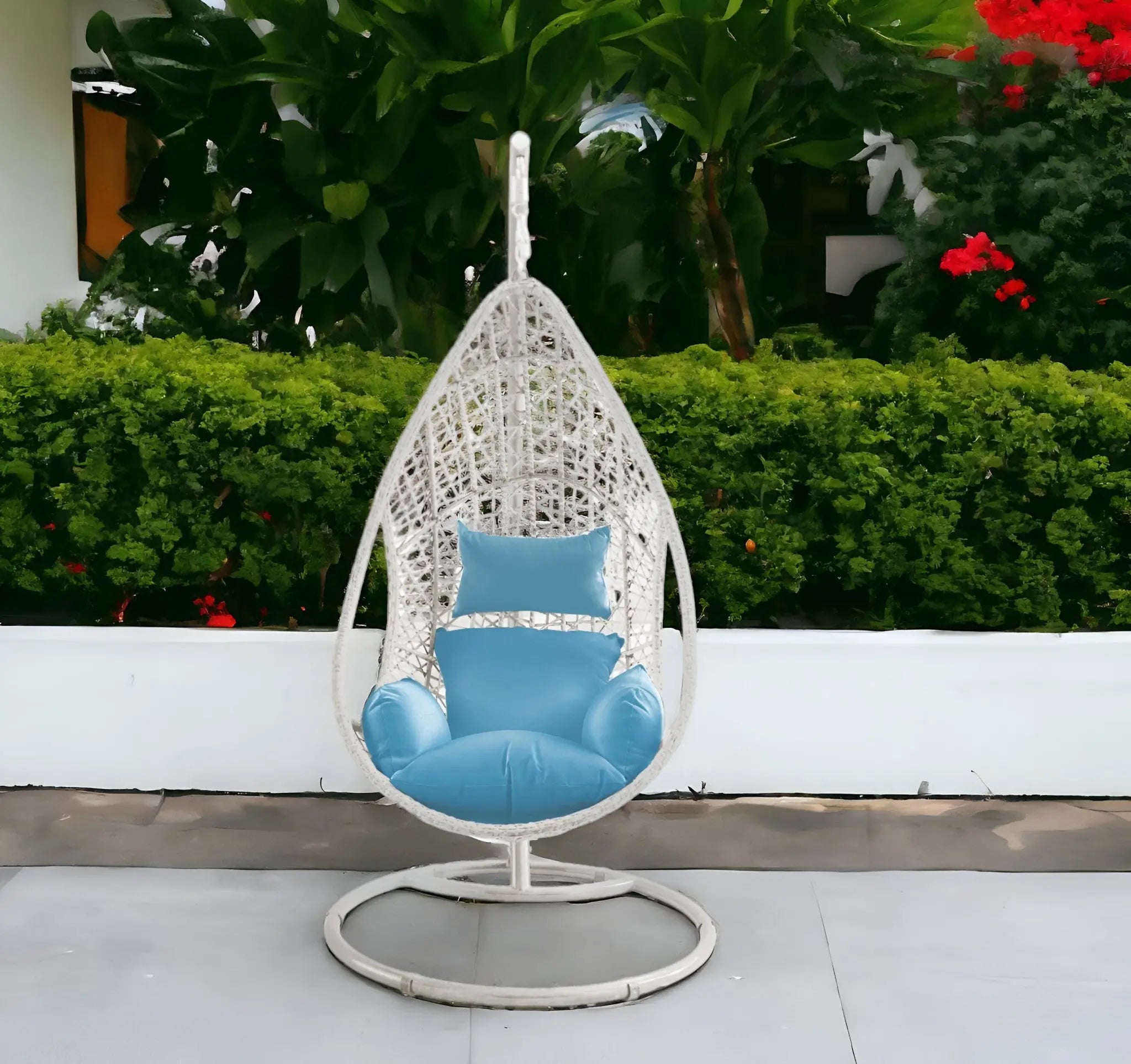 40" Blue and Steel stand finished Metal Outdoor Swing Chair with Blue Cushion - GreatEagleInc