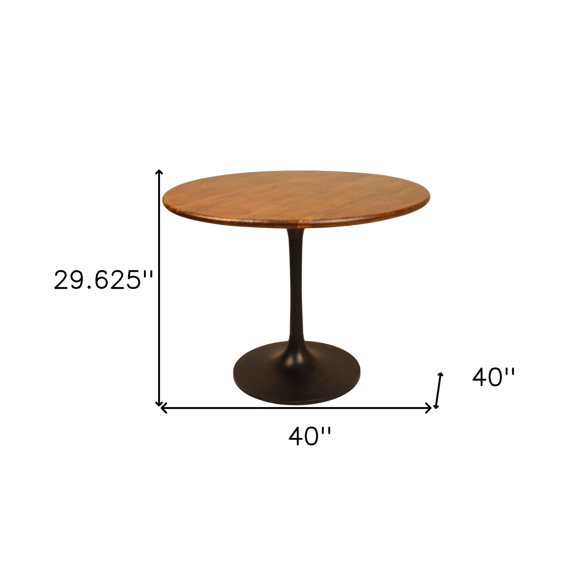 40" Brown And Black Rounded Solid Wood And Iron Pedestal Base Dining Table Homeroots Kitchen & Dining