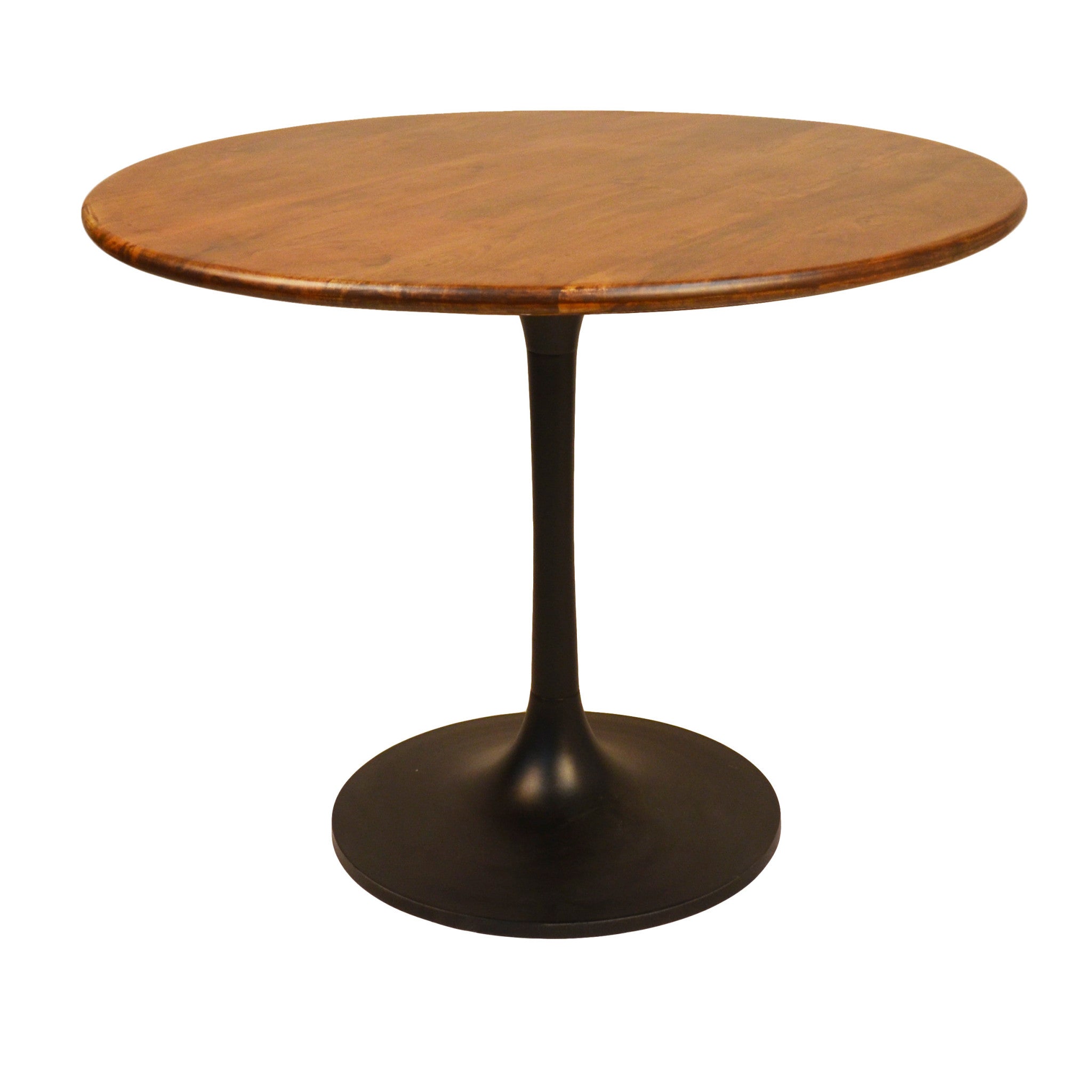 40" Brown And Black Rounded Solid Wood And Iron Pedestal Base Dining Table Homeroots Kitchen & Dining