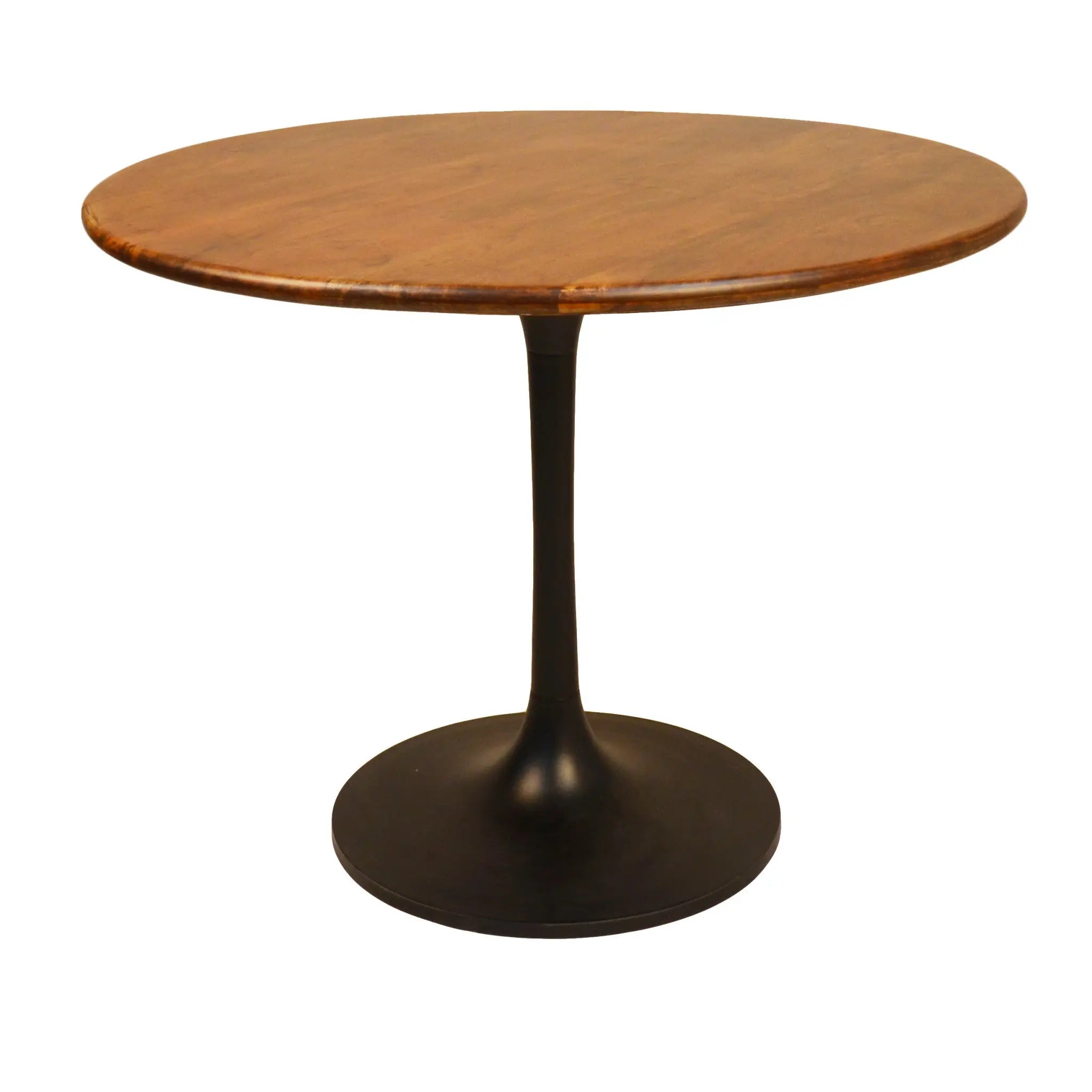 40" Brown And Black Rounded Solid Wood And Iron Pedestal Base Dining Table Homeroots Kitchen & Dining