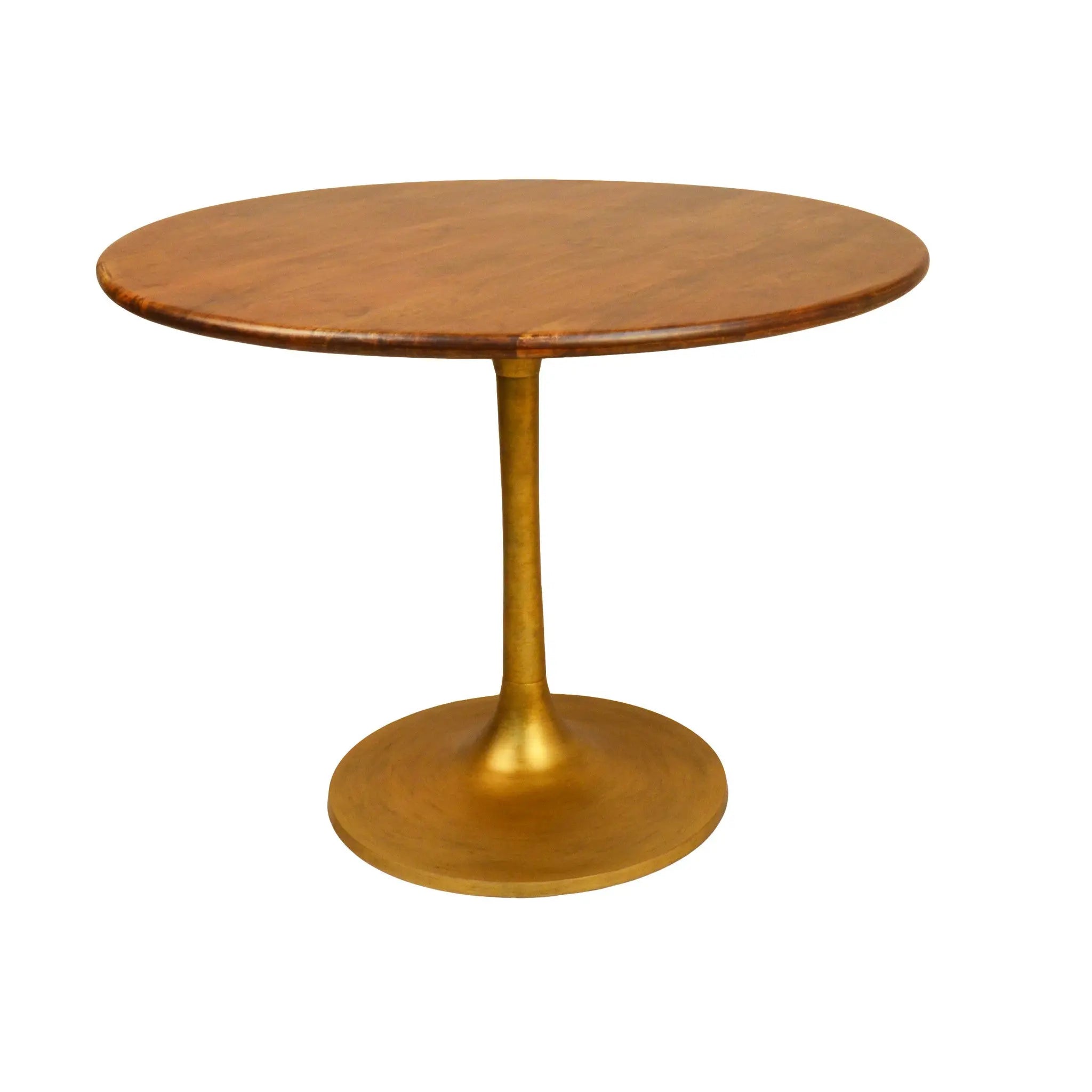 40" Brown And Gold Rounded Solid Wood And Iron Pedestal Base Dining Table Homeroots Kitchen & Dining