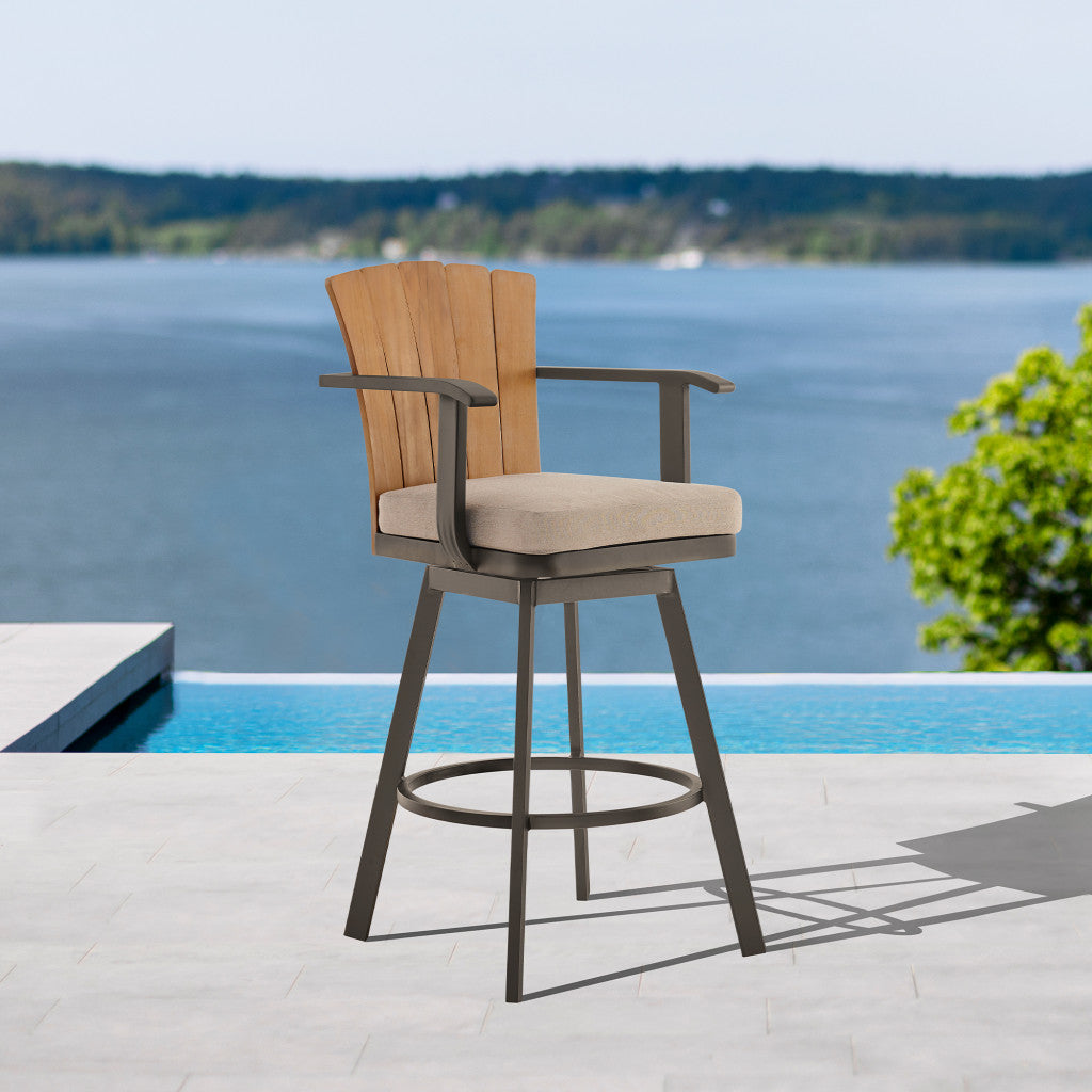 40" Brown Metal Swivel Outdoor Counter Height Bar chair with Footrest - GreatEagleInc