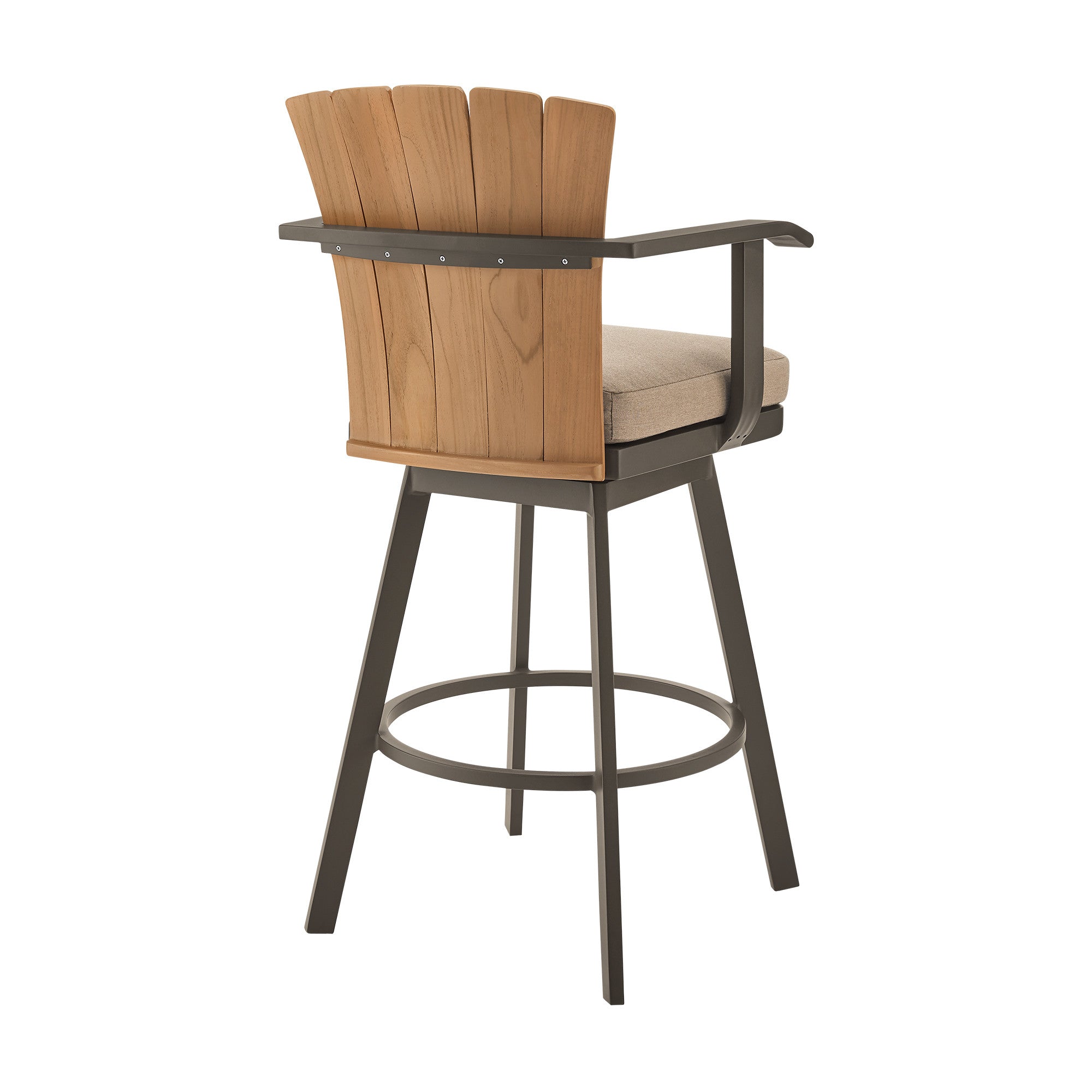 40" Brown Metal Swivel Outdoor Counter Height Bar chair with Footrest - GreatEagleInc