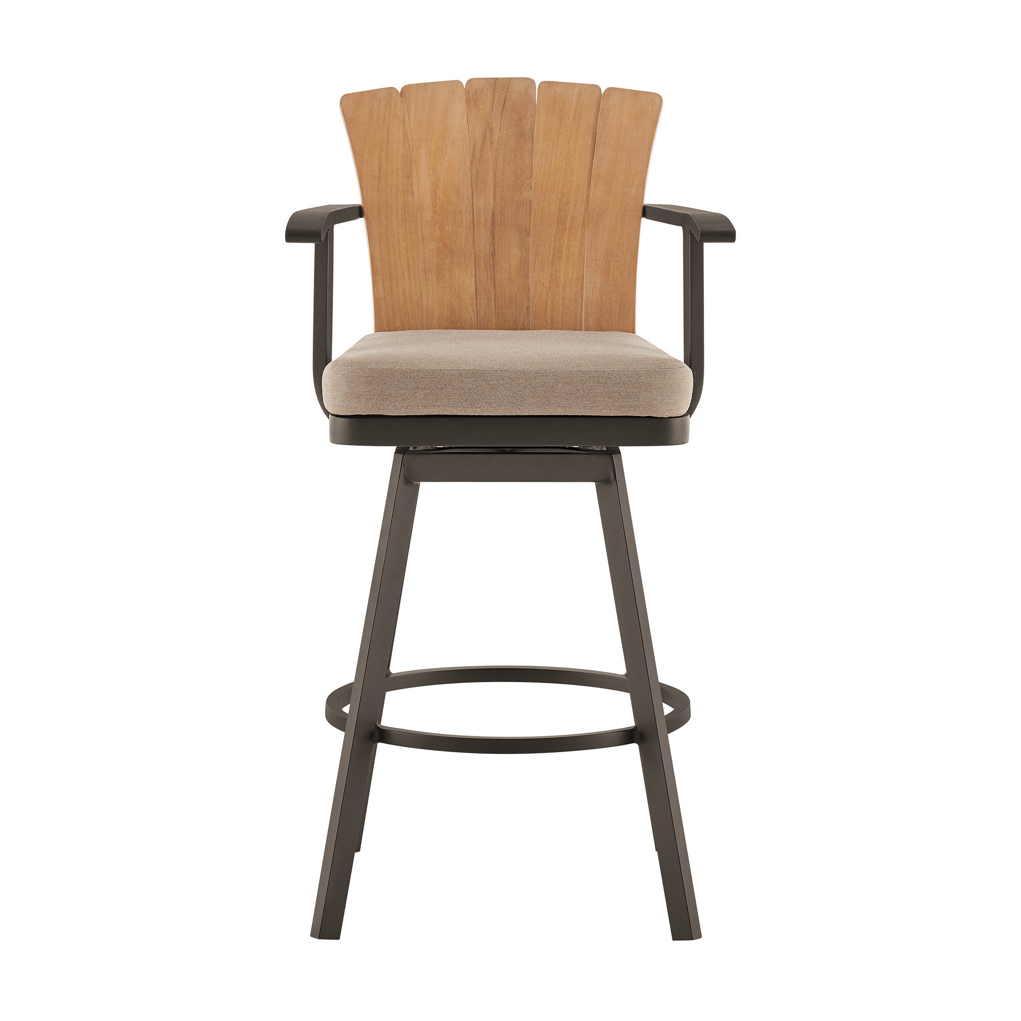 40" Brown Metal Swivel Outdoor Counter Height Bar chair with Footrest - GreatEagleInc