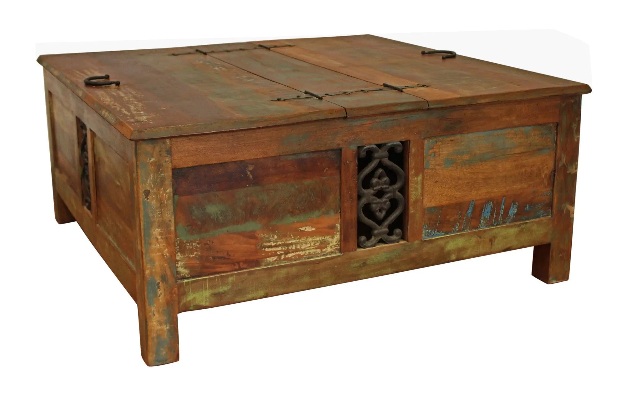 40" Brown Solid Wood Square Lift Top Solid Trunk Coffee Table Homeroots Living Room