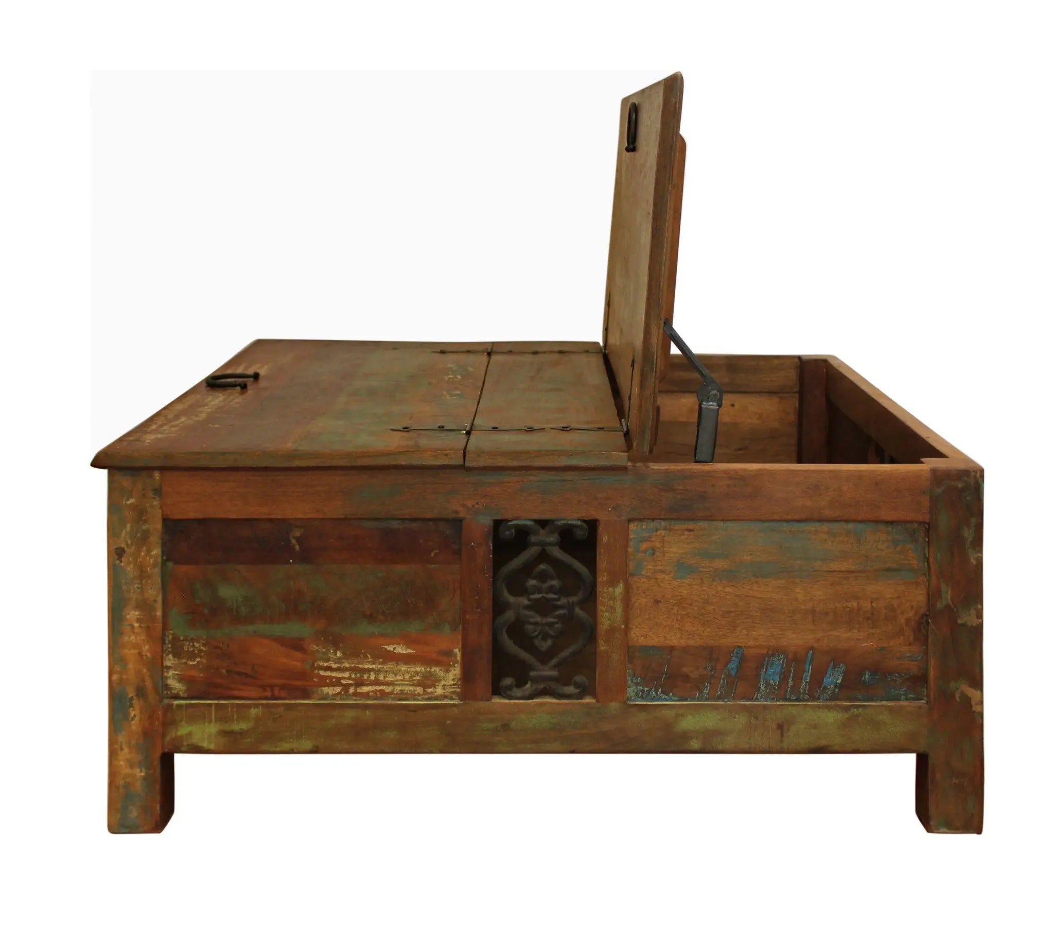 40" Brown Solid Wood Square Lift Top Solid Trunk Coffee Table Homeroots Living Room