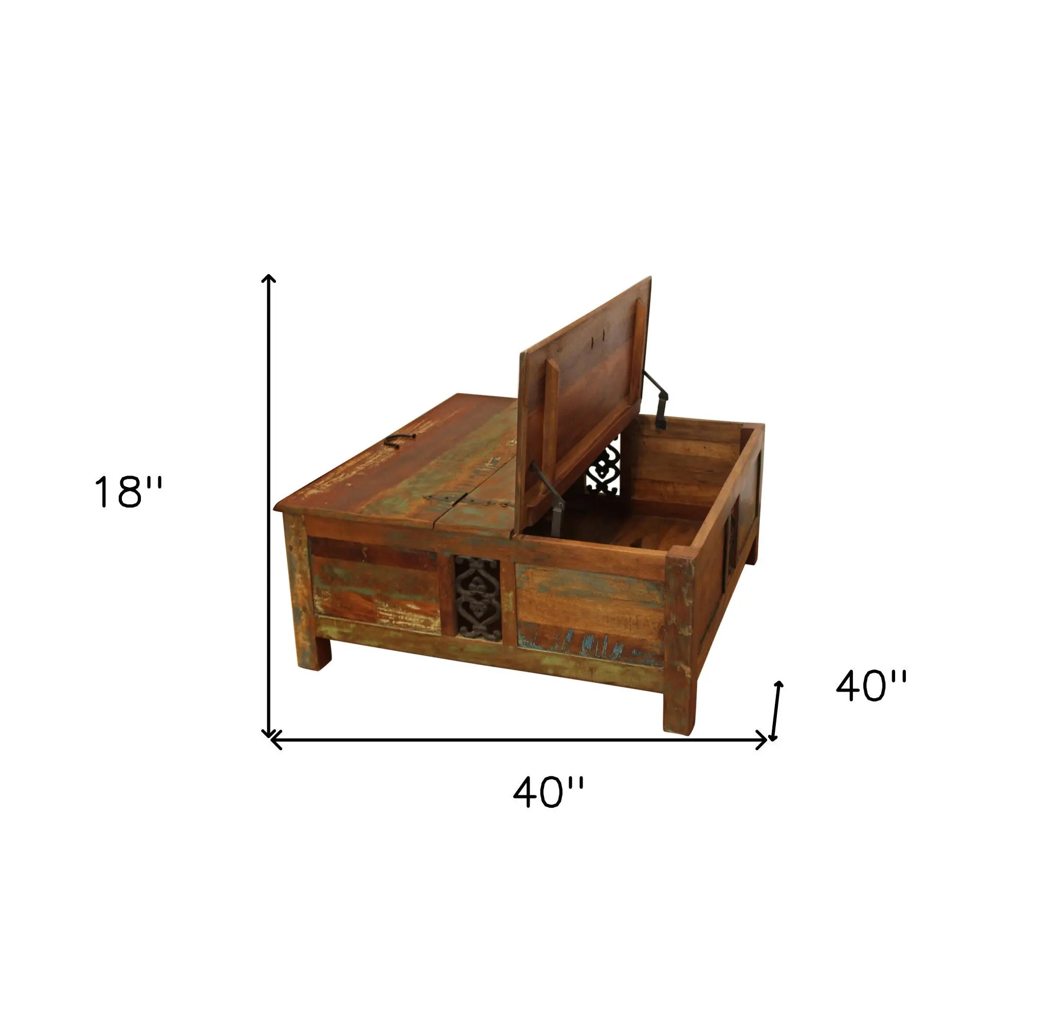 40" Brown Solid Wood Square Lift Top Solid Trunk Coffee Table Homeroots Living Room