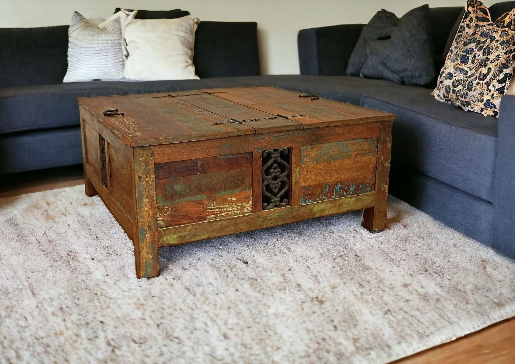 40" Brown Solid Wood Square Lift Top Solid Trunk Coffee Table Homeroots Living Room