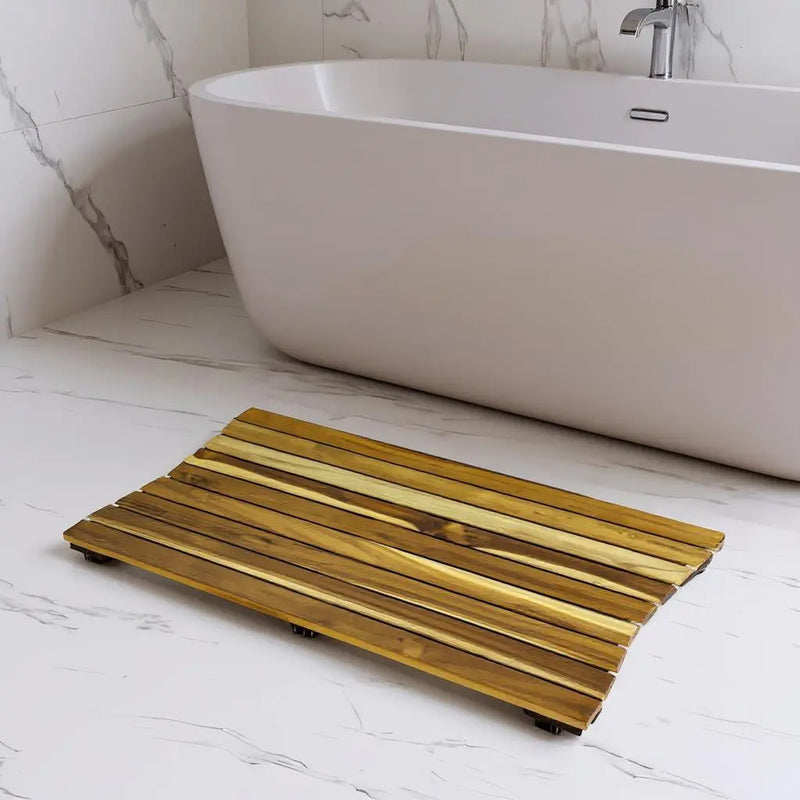 40" Brown Teak Slat Non Slip Bath Mat Homeroots Bed & Bath