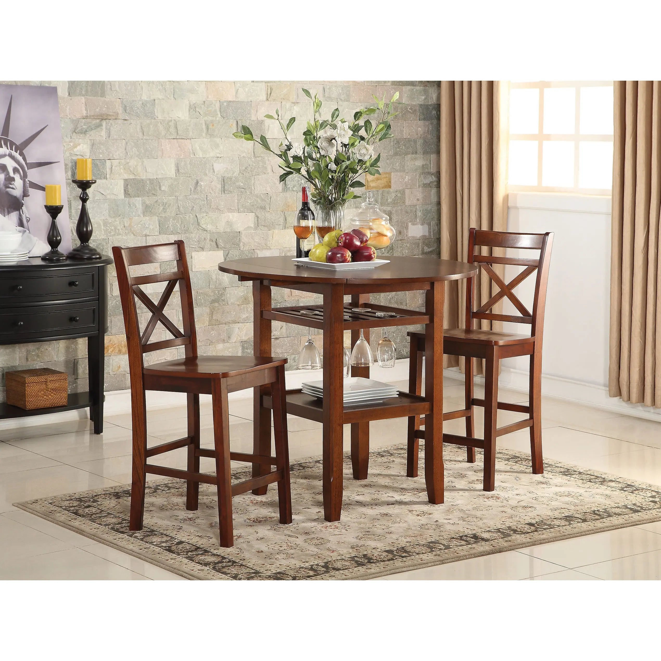 40" Brown Wood Rounded Drop Leaf Bar Table Homeroots Living Room