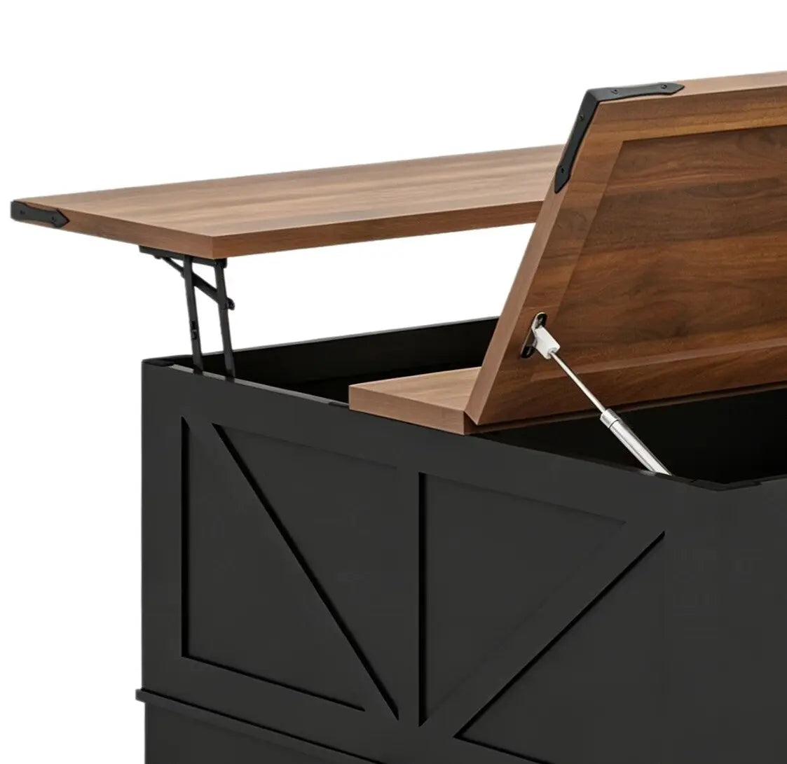 40" Brown and Black Wood Lift Top Solid Trunk Coffee Table With Two Shelves Homeroots Living Room