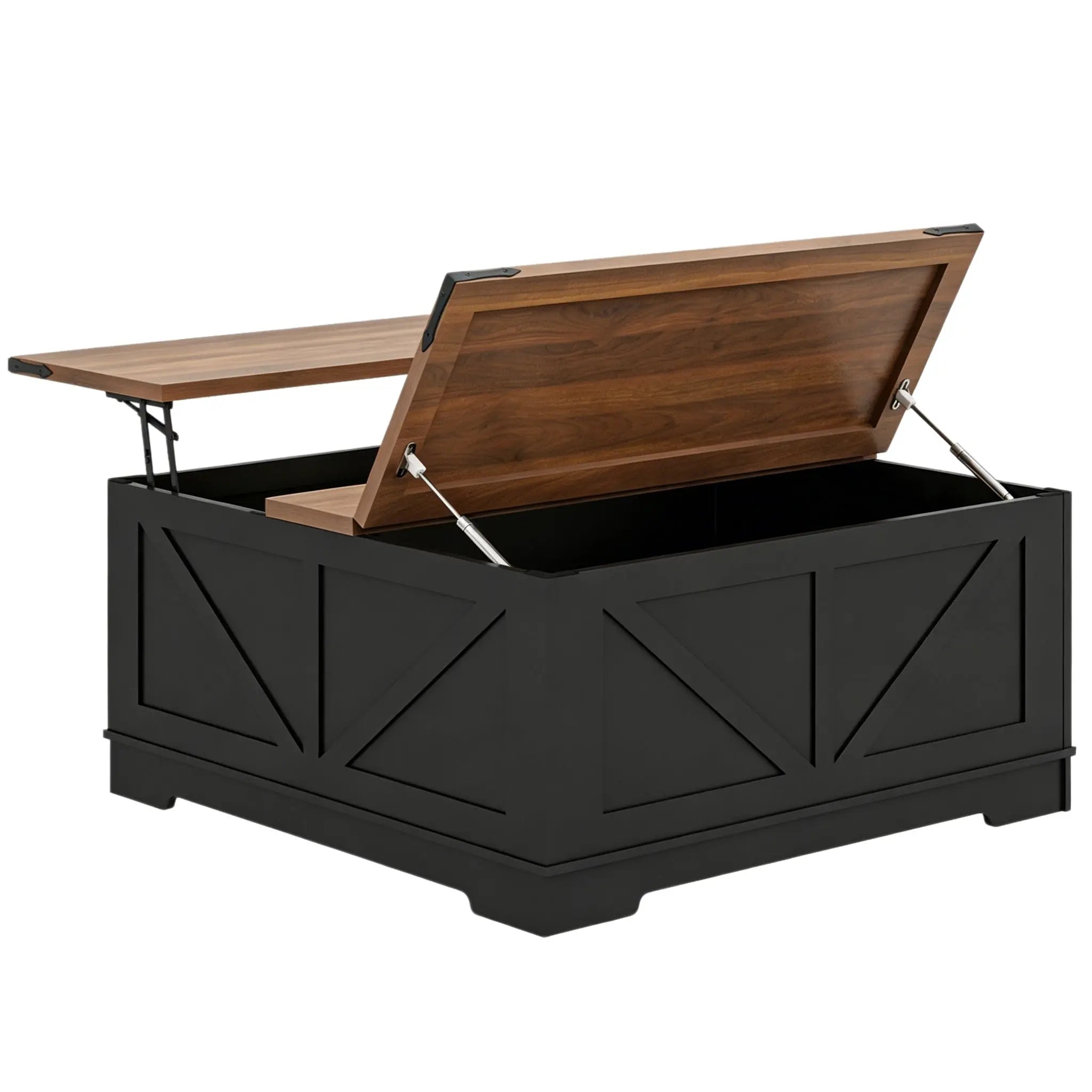 40" Brown and Black Wood Lift Top Solid Trunk Coffee Table With Two Shelves Homeroots Living Room