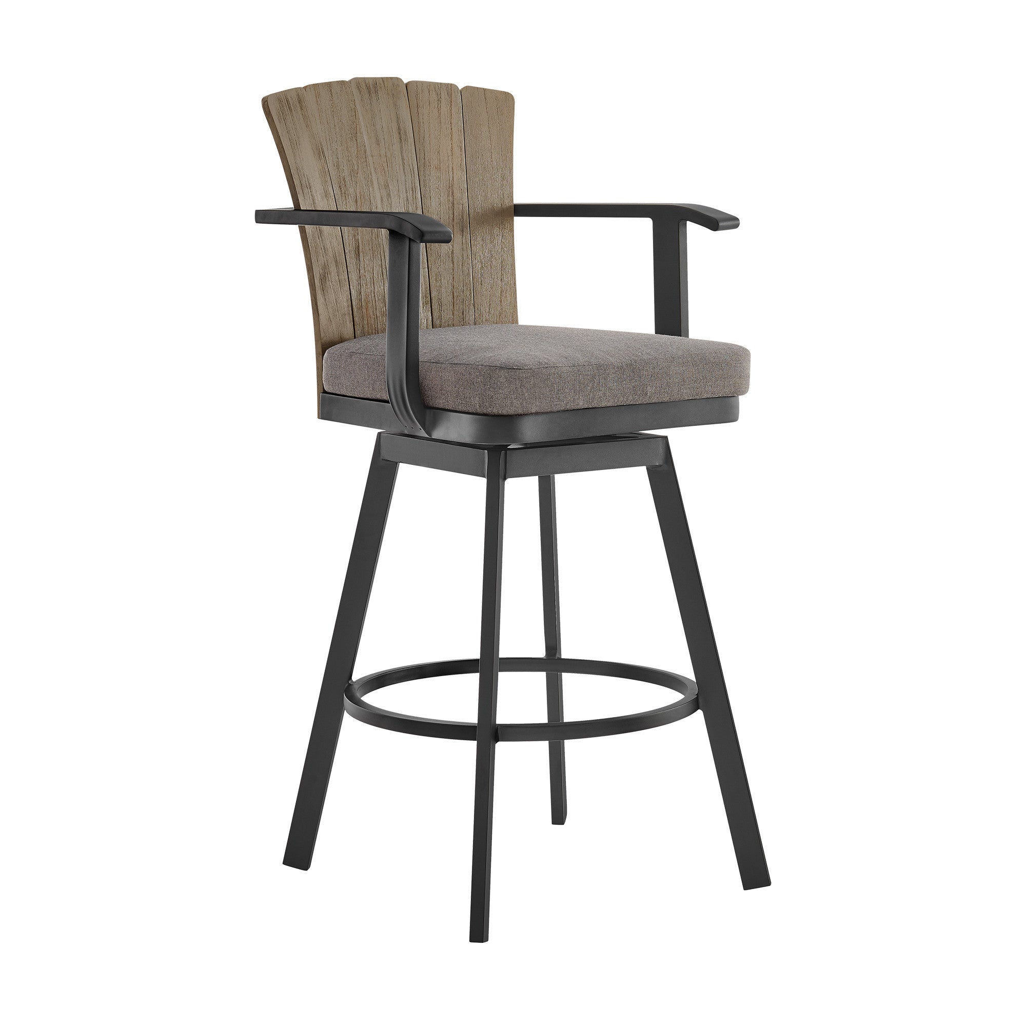 40" Charcoal Metal Swivel Outdoor Counter Height Bar chair with Footrest - GreatEagleInc