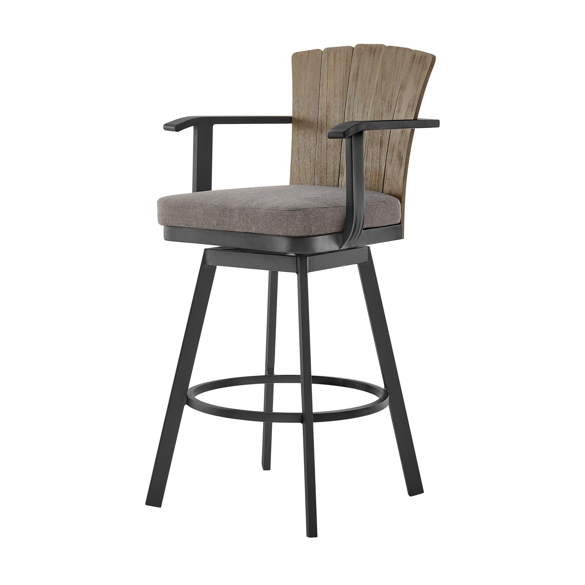 40" Charcoal Metal Swivel Outdoor Counter Height Bar chair with Footrest - GreatEagleInc