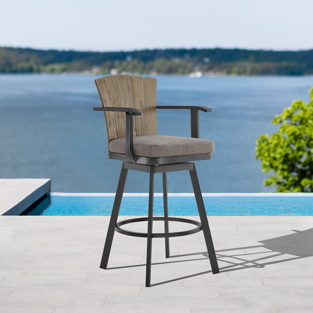 40" Charcoal Metal Swivel Outdoor Counter Height Bar chair with Footrest - GreatEagleInc
