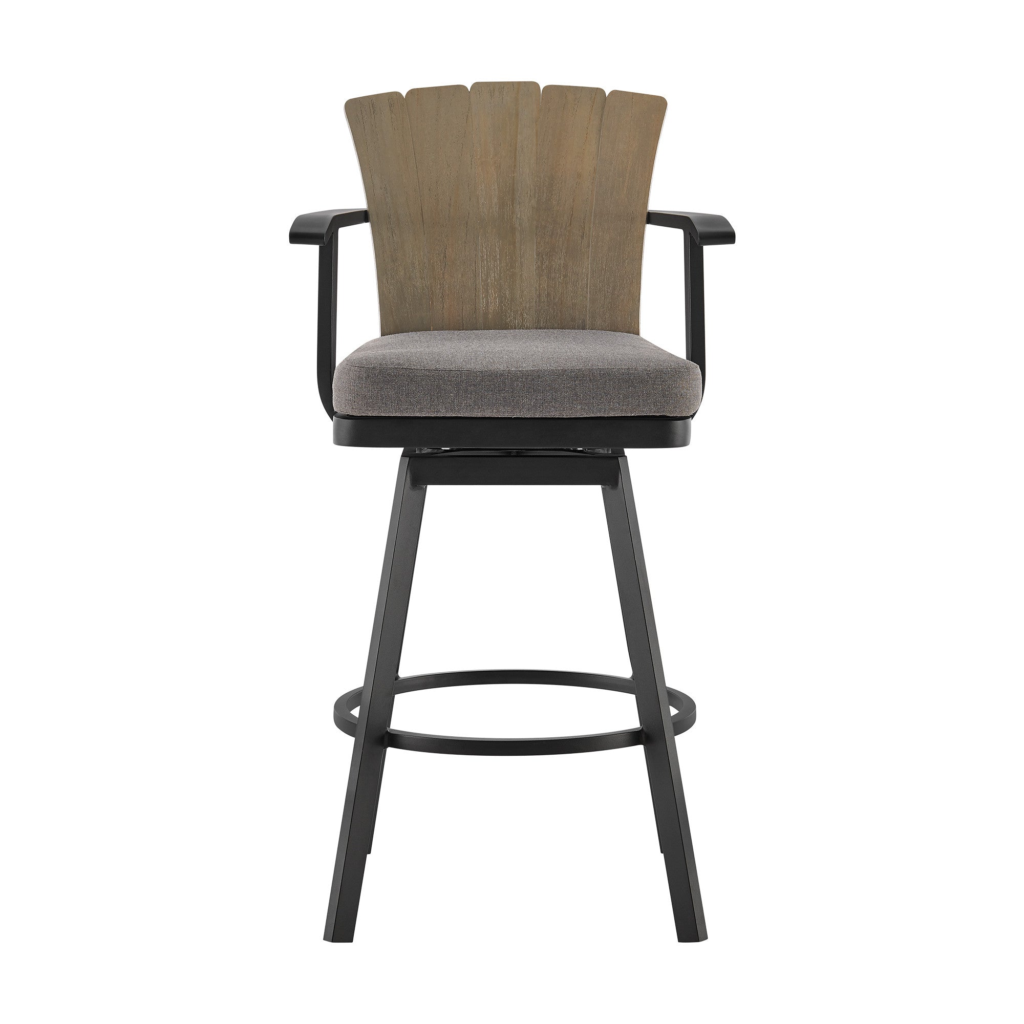 40" Charcoal Metal Swivel Outdoor Counter Height Bar chair with Footrest - GreatEagleInc