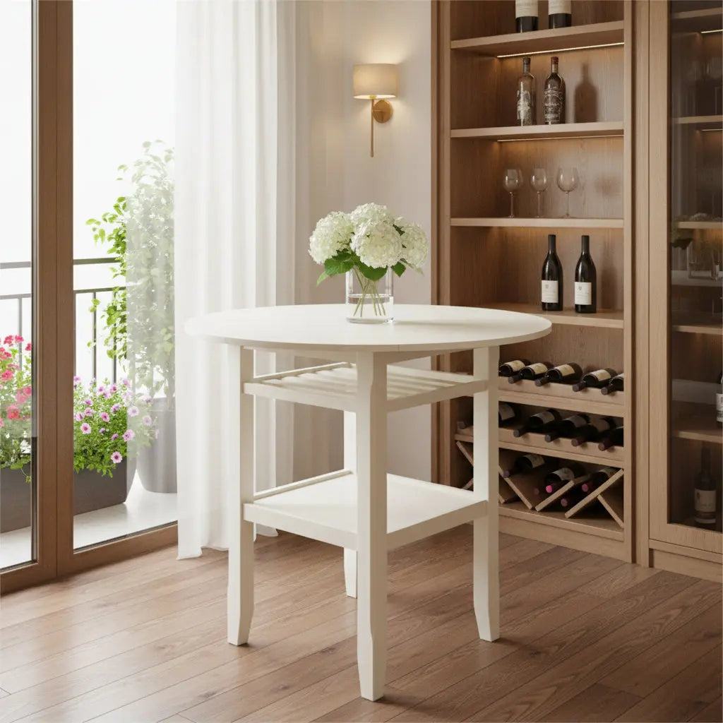40" Cream Wood Rounded Drop Leaf Bar Table Homeroots Living Room