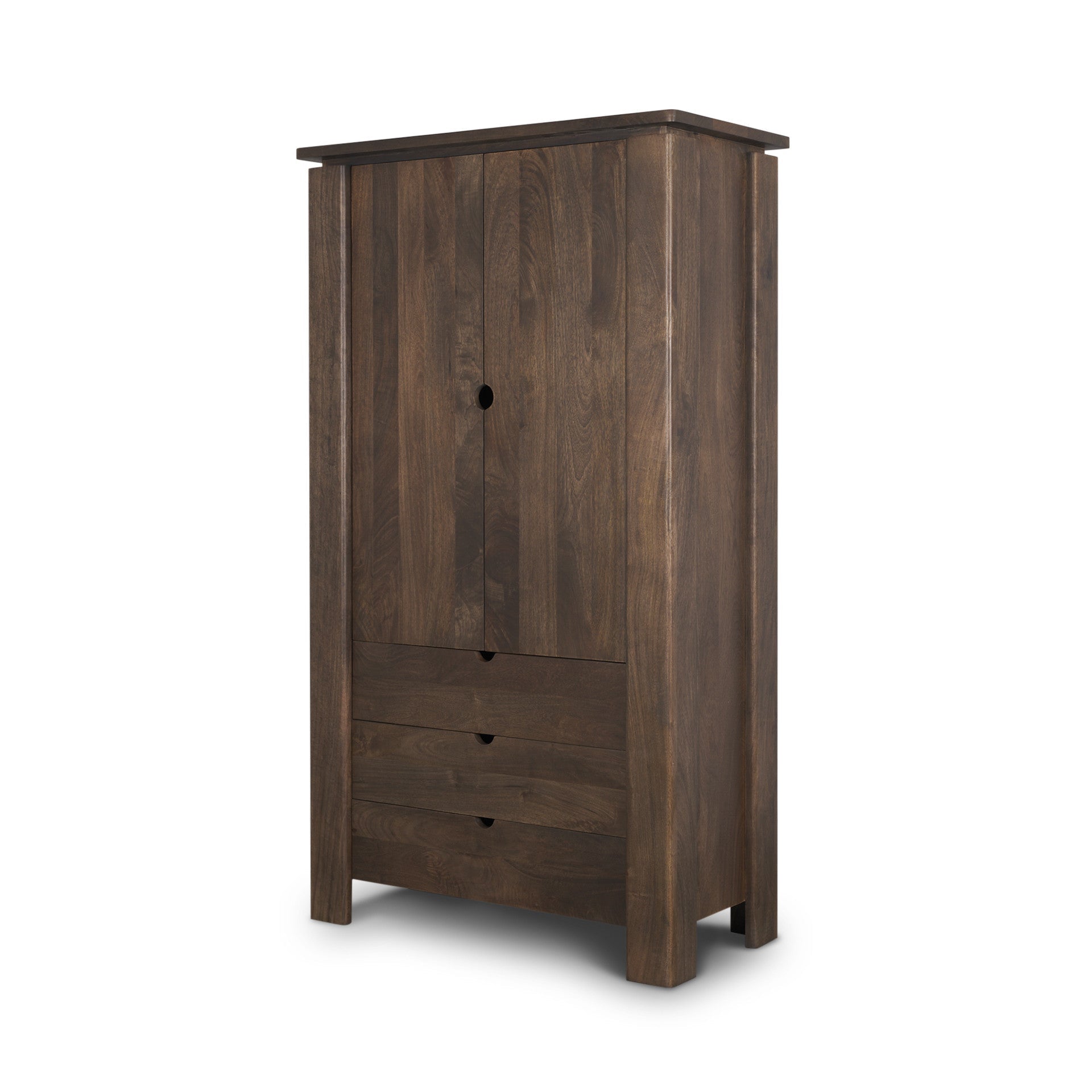 40" Dark Brown Solid Wood Curio Cabinet With Two Doors And Three Drawers Homeroots Kitchen & Dining