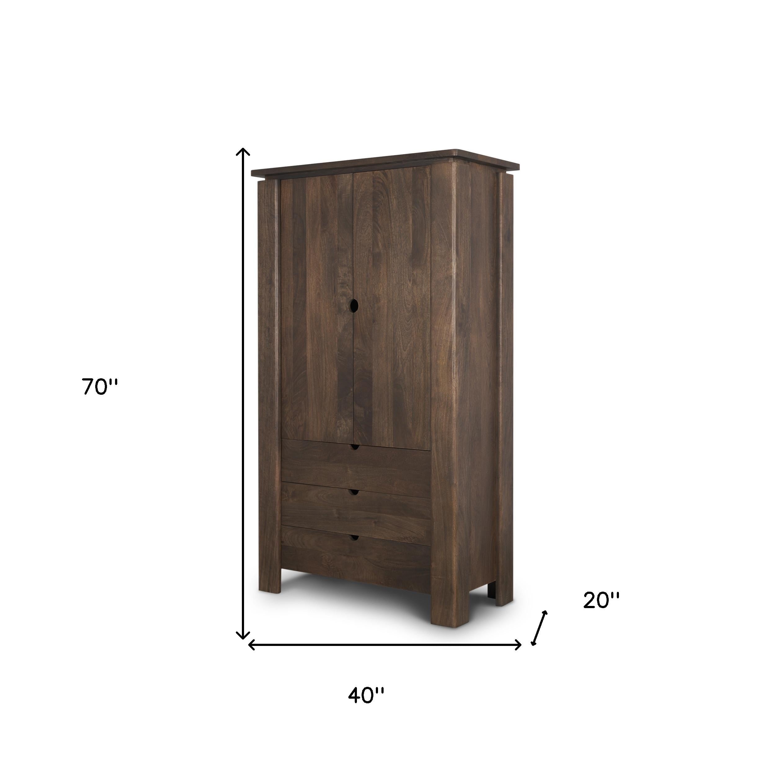 40" Dark Brown Solid Wood Curio Cabinet With Two Doors And Three Drawers Homeroots Kitchen & Dining