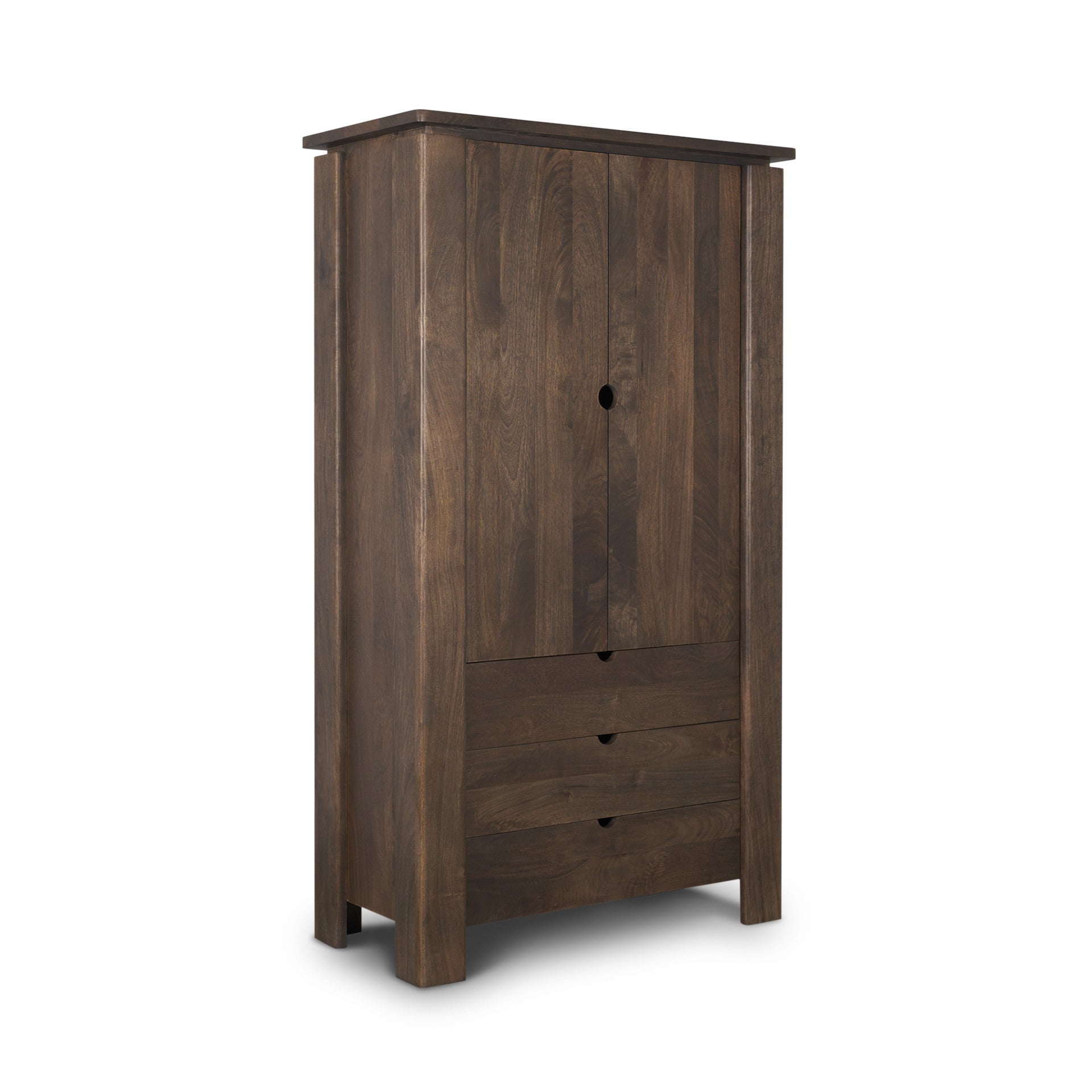 40" Dark Brown Solid Wood Curio Cabinet With Two Doors And Three Drawers Homeroots Kitchen & Dining