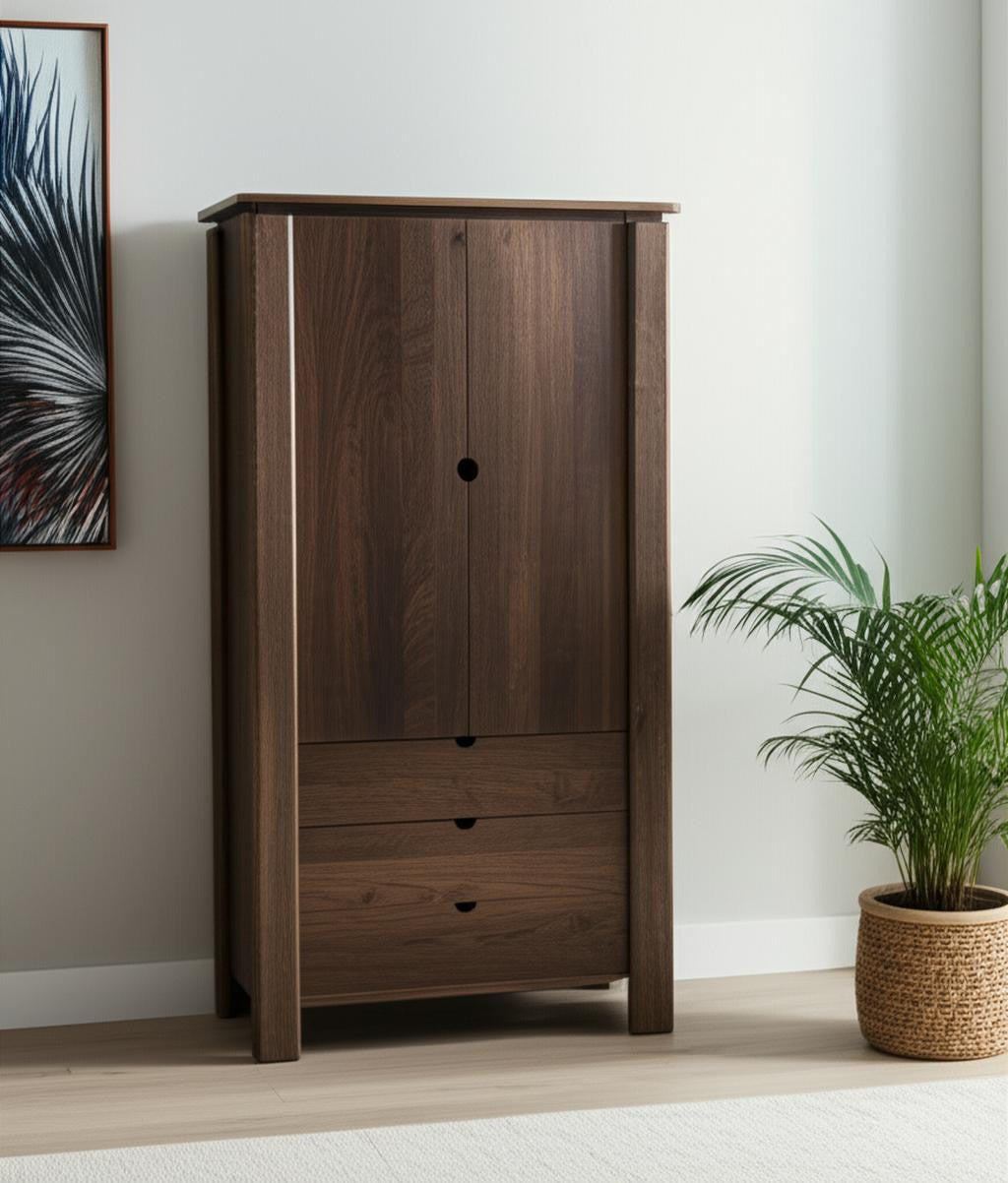 40" Dark Brown Solid Wood Curio Cabinet With Two Doors And Three Drawers Homeroots Kitchen & Dining