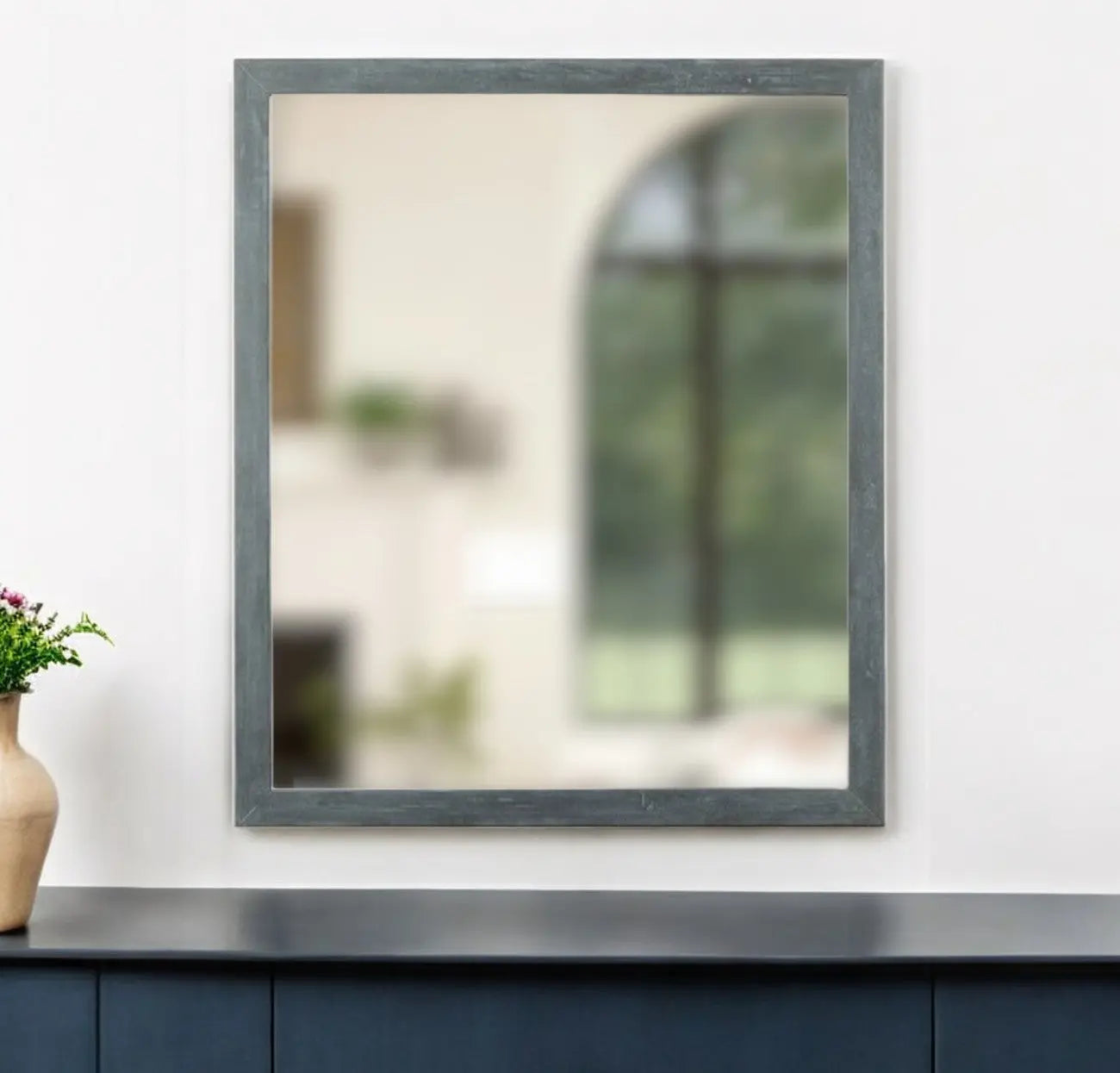 40" Dark Gray Solid Wood Framed Accent Mirror Homeroots Bed & Bath