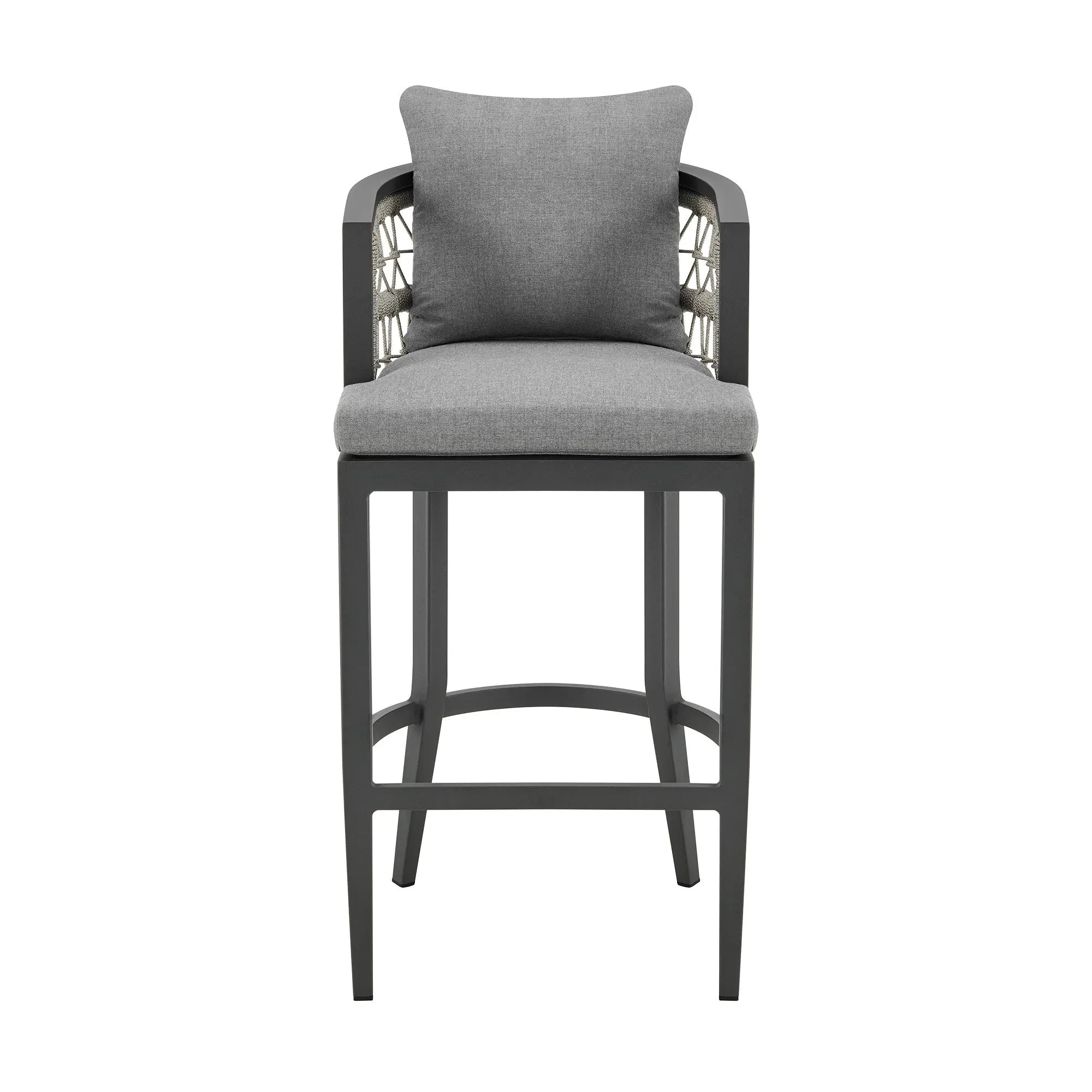 40" Gray Metal Outdoor Bar Height chair with Footrest - GreatEagleInc