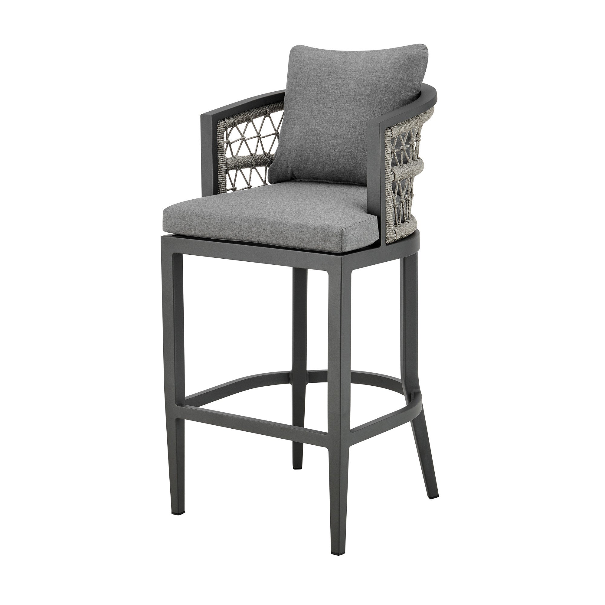 40" Gray Metal Outdoor Bar Height chair with Footrest - GreatEagleInc