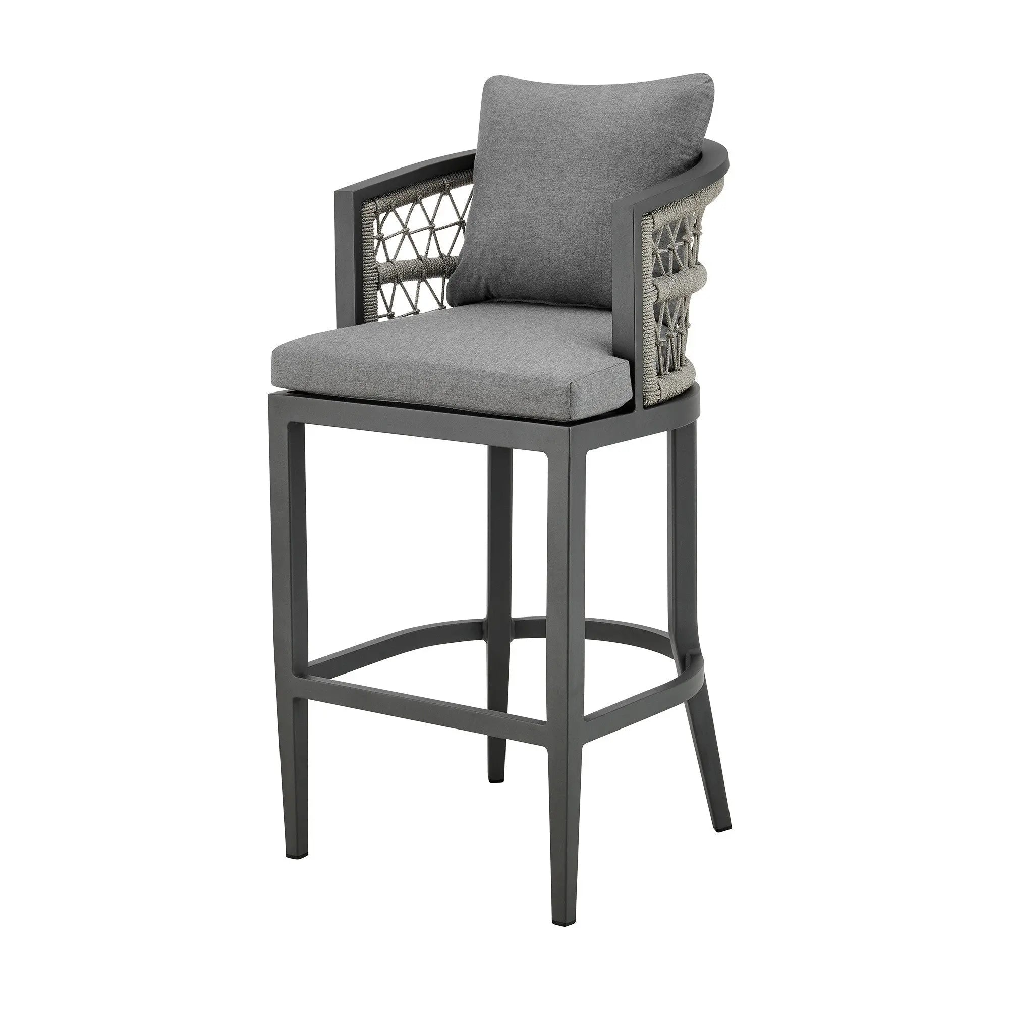 40" Gray Metal Outdoor Bar Height chair with Footrest - GreatEagleInc