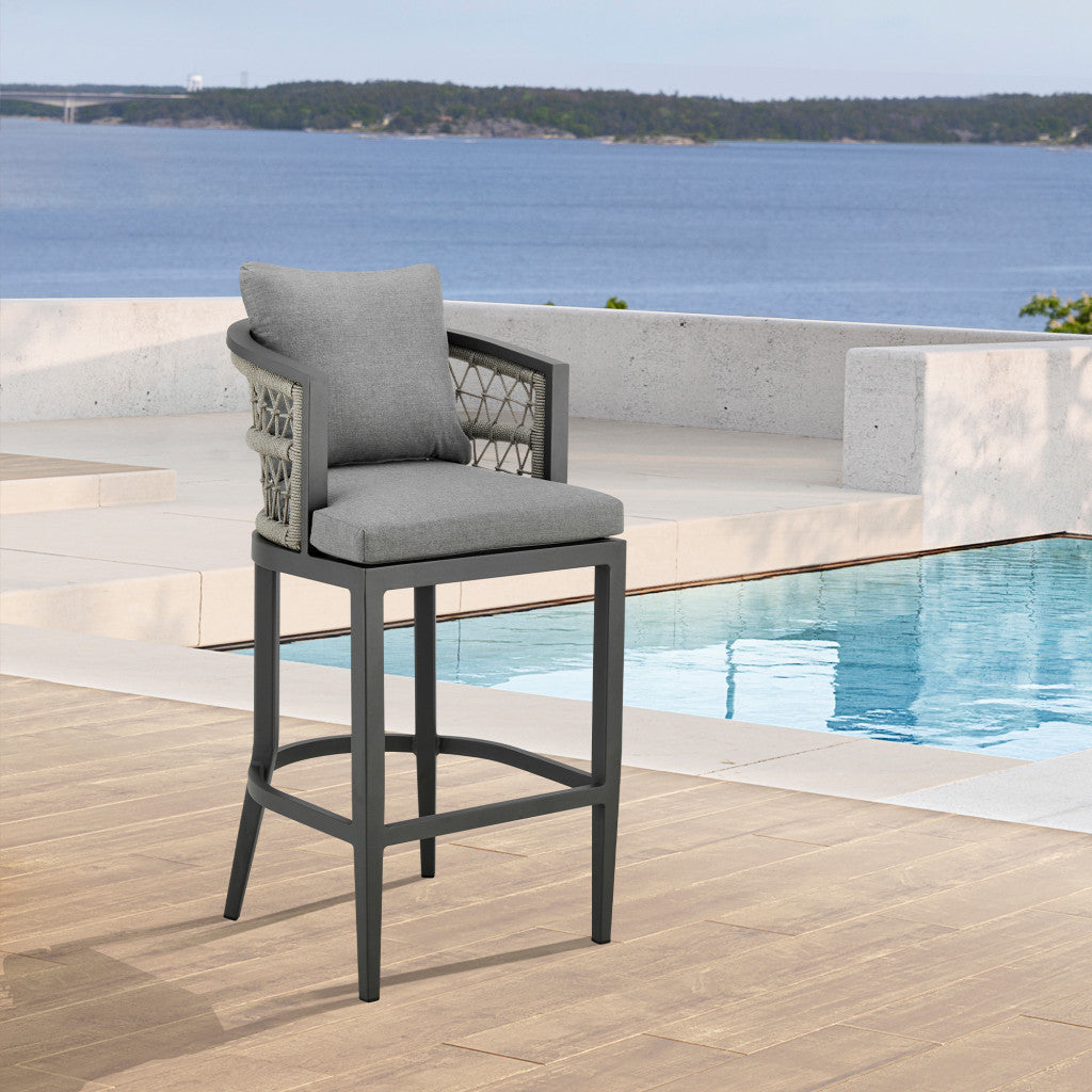 40" Gray Metal Outdoor Bar Height chair with Footrest - GreatEagleInc