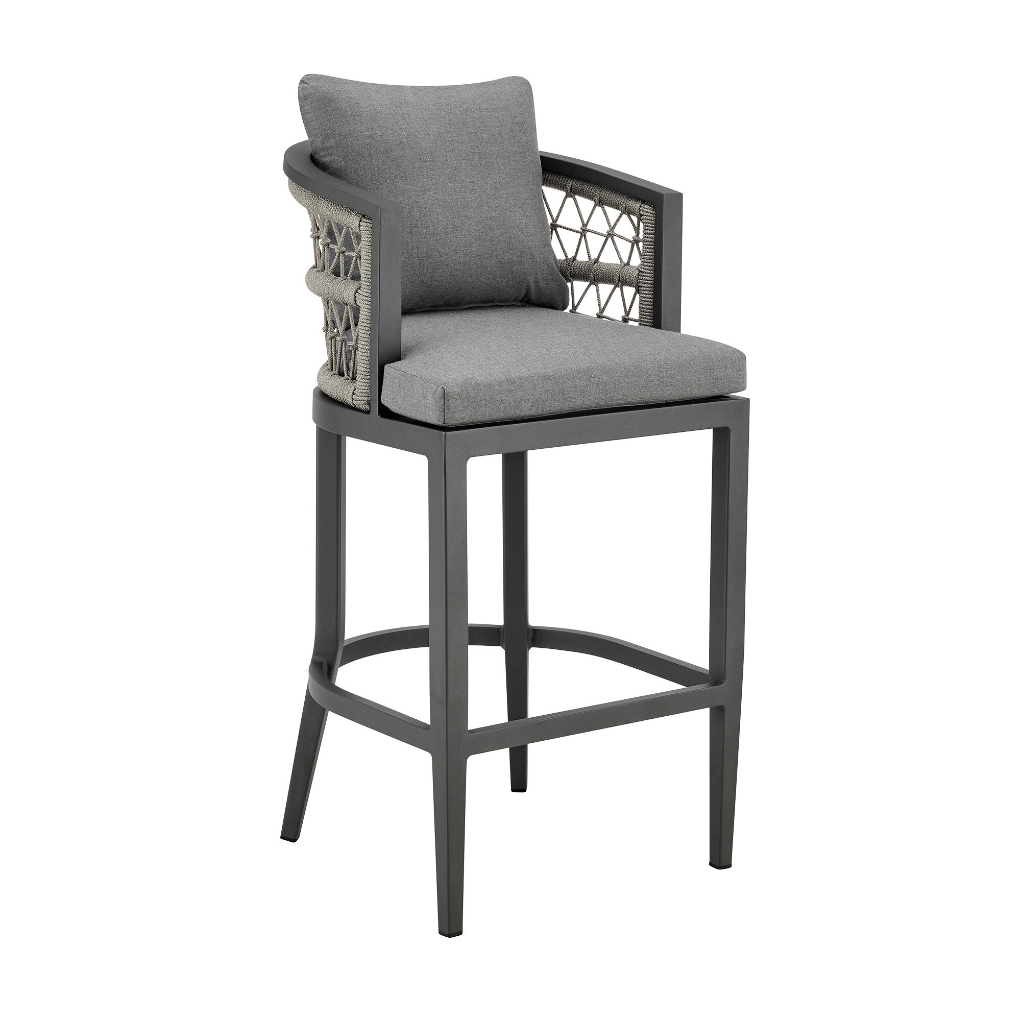 40" Gray Metal Outdoor Bar Height chair with Footrest - GreatEagleInc