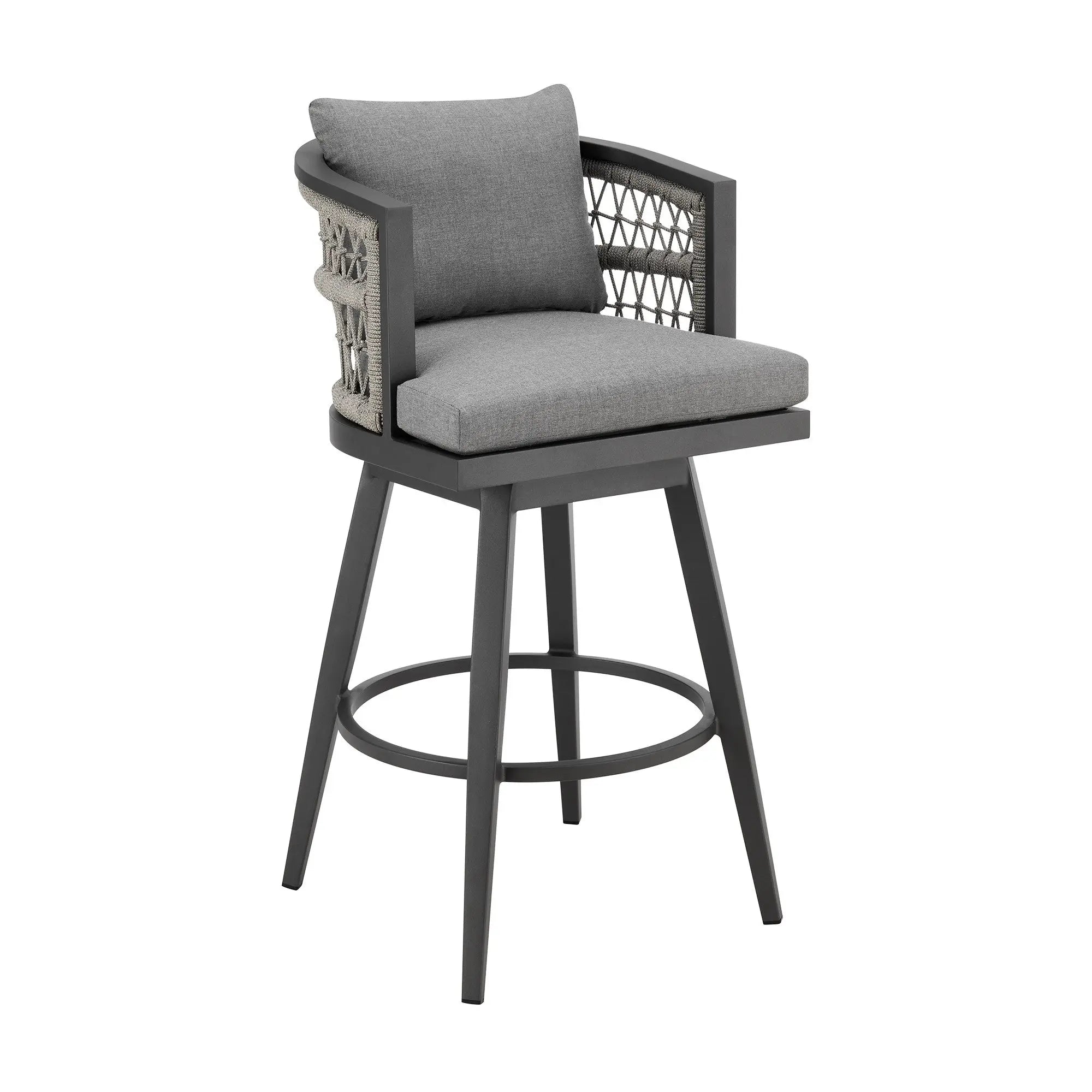 40" Gray Metal Swivel Outdoor Bar Height chair with Footrest Homeroots Outdoor