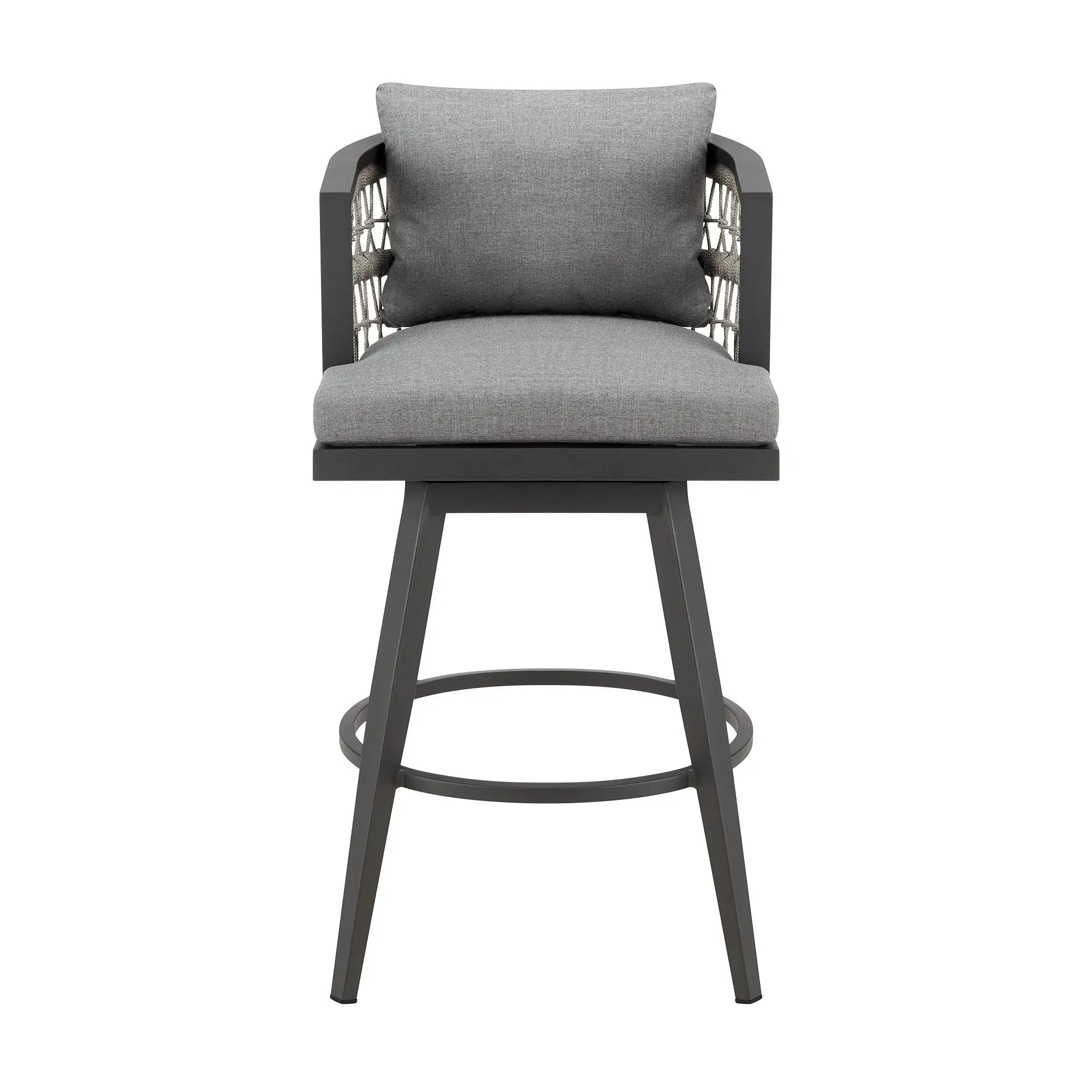 40" Gray Metal Swivel Outdoor Bar Height chair with Footrest Homeroots Outdoor