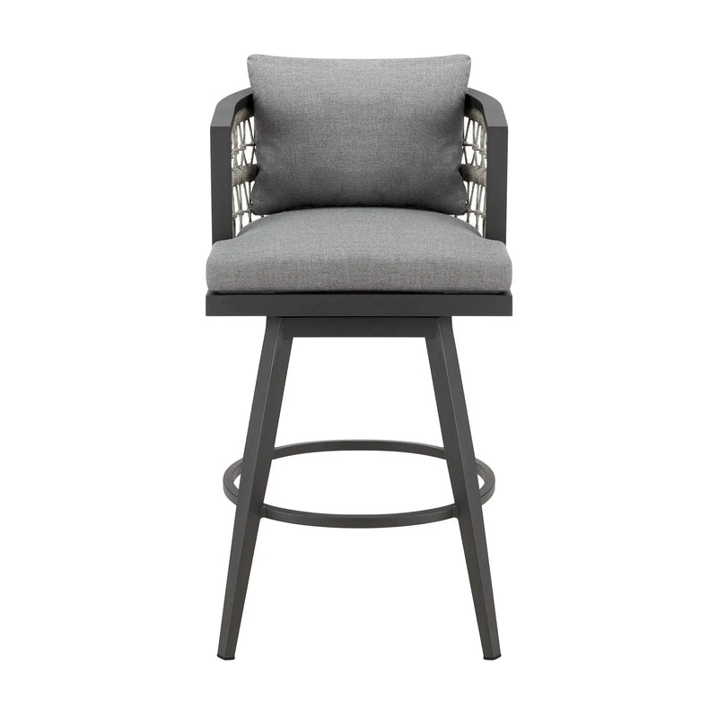 40" Gray Metal Swivel Outdoor Bar Height chair with Footrest Homeroots Outdoor