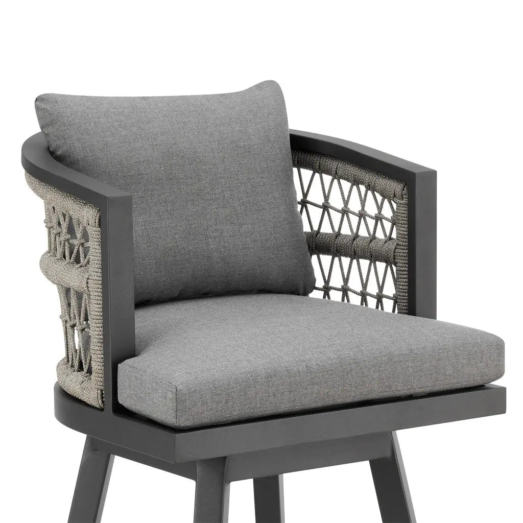 40" Gray Metal Swivel Outdoor Bar Height chair with Footrest Homeroots Outdoor