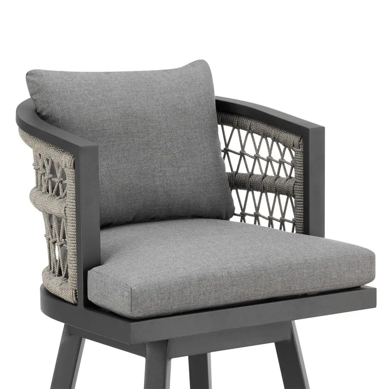 40" Gray Metal Swivel Outdoor Bar Height chair with Footrest Homeroots Outdoor