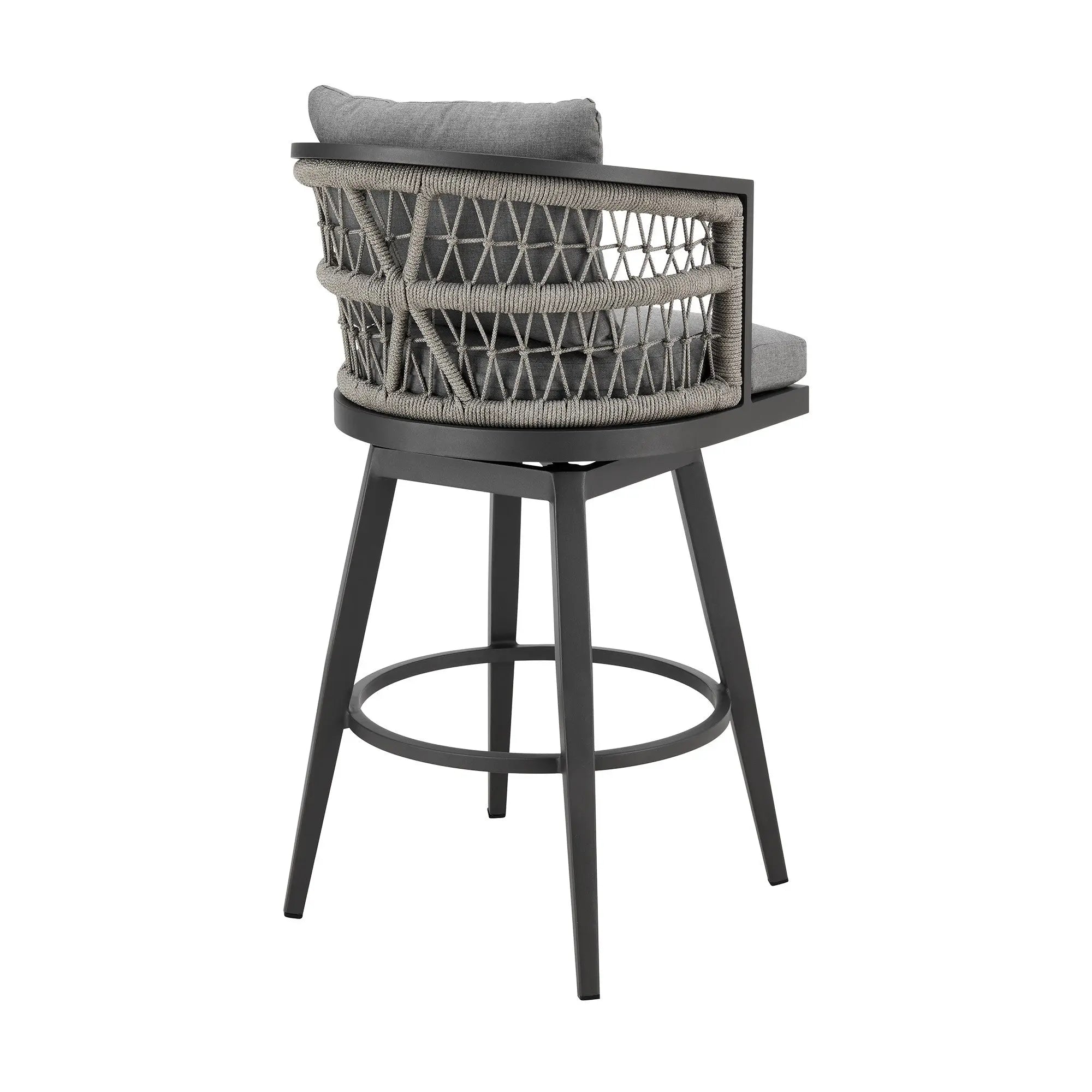 40" Gray Metal Swivel Outdoor Bar Height chair with Footrest Homeroots Outdoor