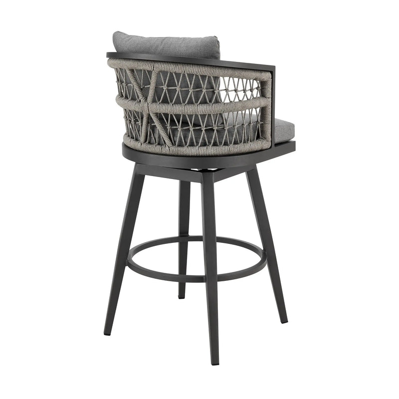 40" Gray Metal Swivel Outdoor Bar Height chair with Footrest Homeroots Outdoor