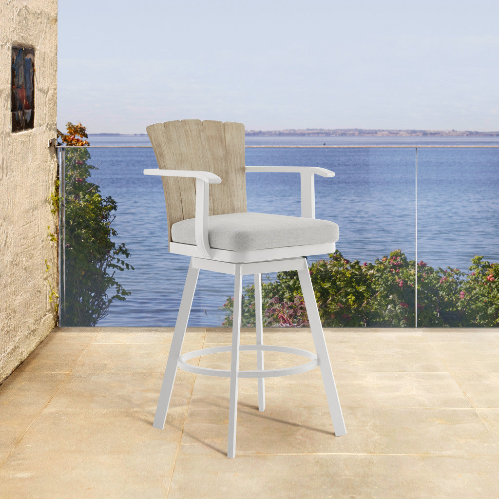 40" Gray Metal Swivel Outdoor Counter Height Bar chair with Footrest - GreatEagleInc