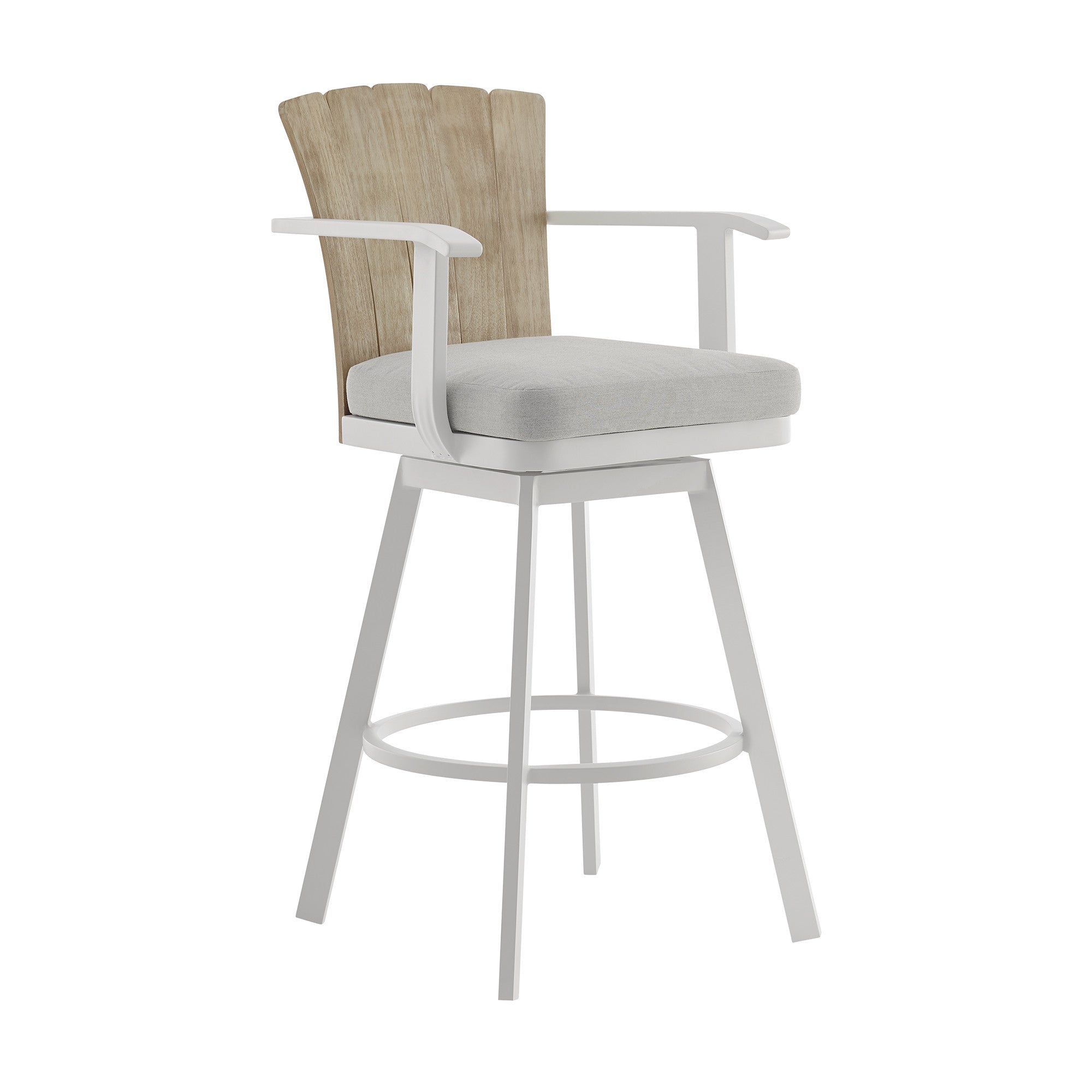 40" Gray Metal Swivel Outdoor Counter Height Bar chair with Footrest - GreatEagleInc