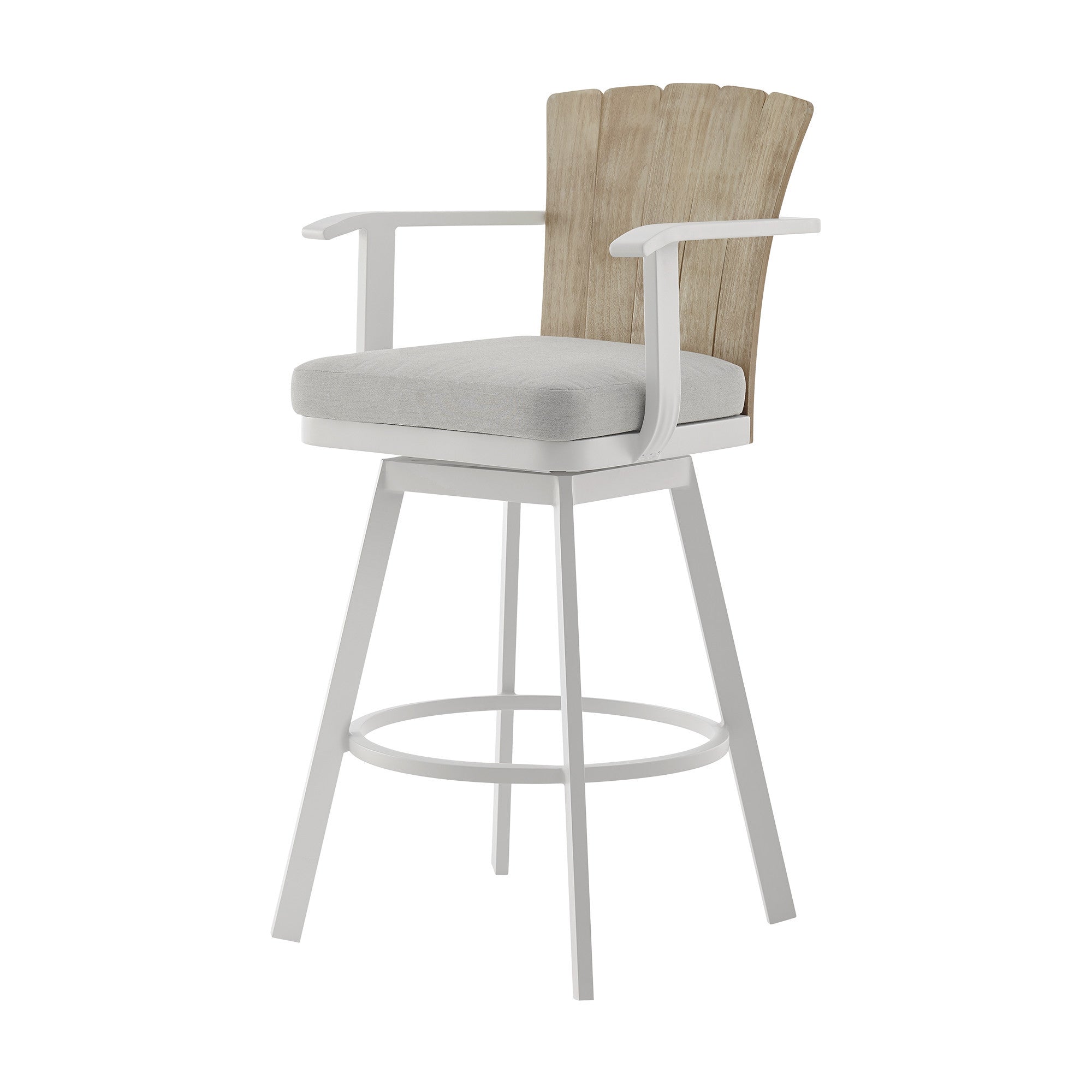 40" Gray Metal Swivel Outdoor Counter Height Bar chair with Footrest - GreatEagleInc