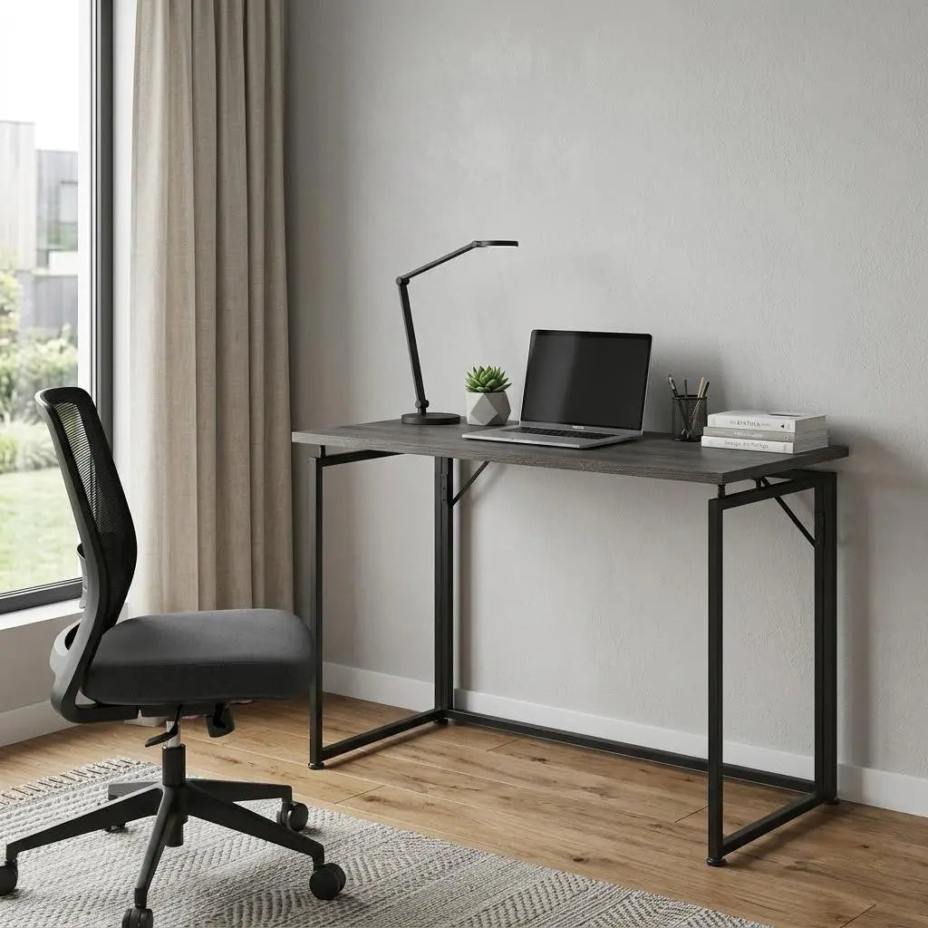 40" Gray and Black Wood and Stainless Steel Computer Desk Homeroots Office