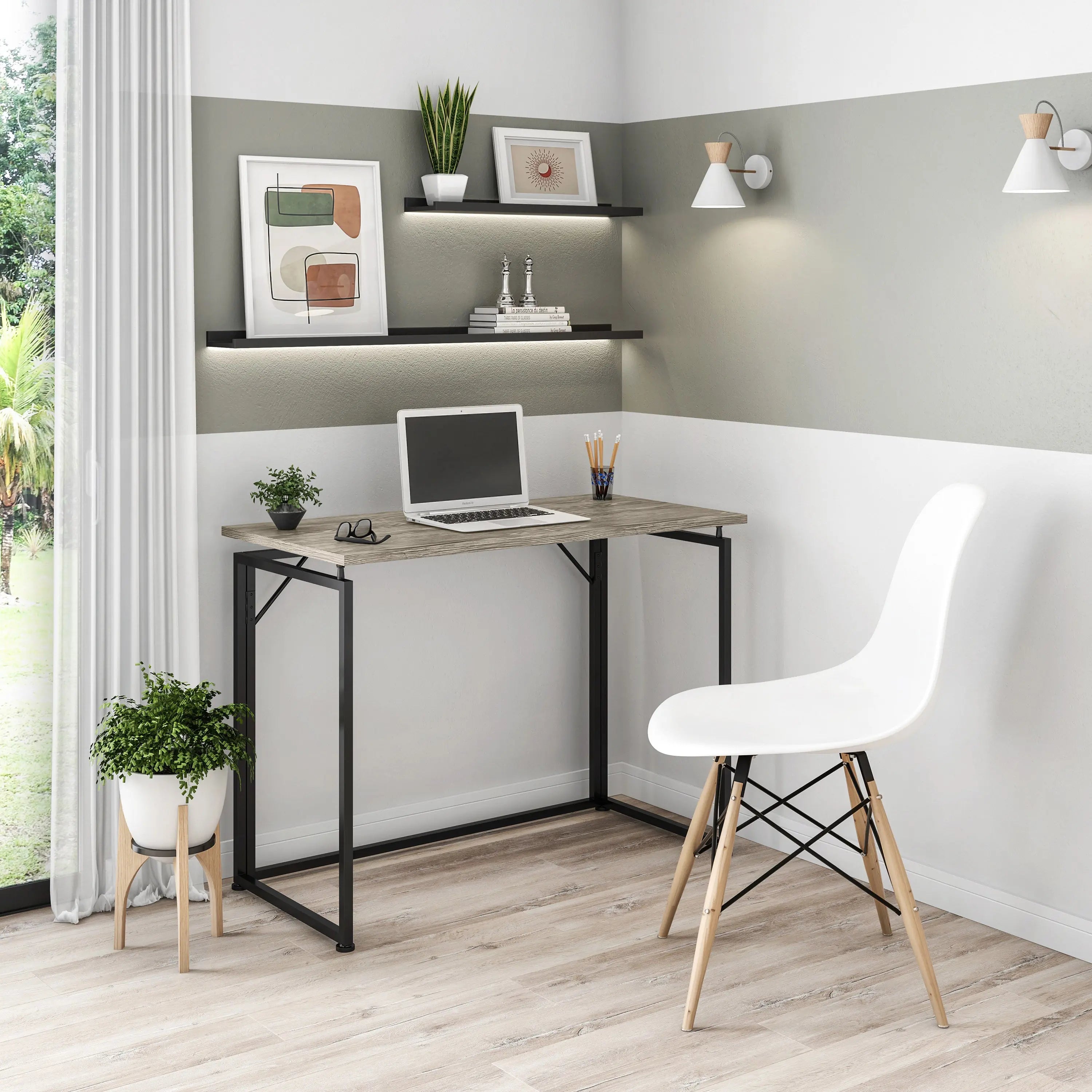 40" Gray and Black Wood and Stainless Steel Computer Desk Homeroots Office