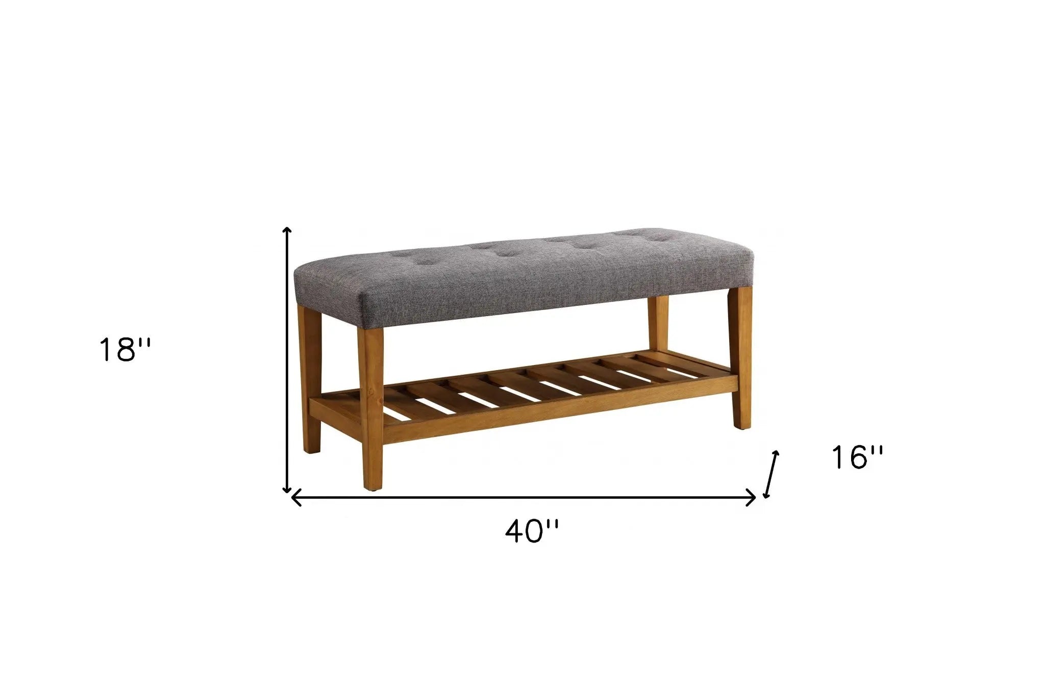 40" Gray and Brown Upholstered Linen Blend Bench with Shelves - GreatEagleInc