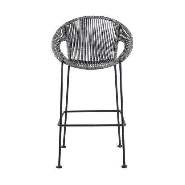 40" Light Gray Metal Low back Outdoor Counter Height Bar chair with Footrest - GreatEagleInc