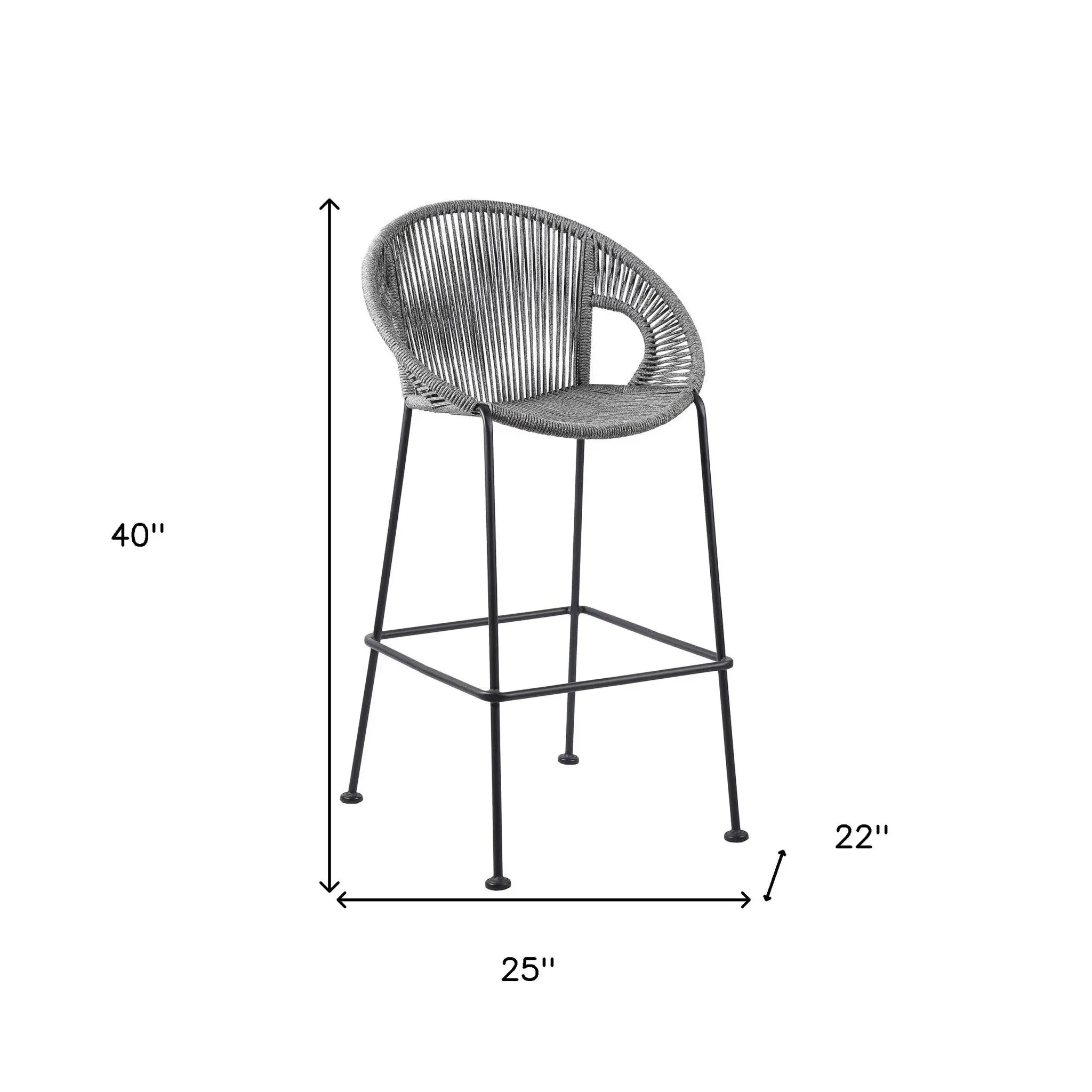 40" Light Gray Metal Low back Outdoor Counter Height Bar chair with Footrest - GreatEagleInc