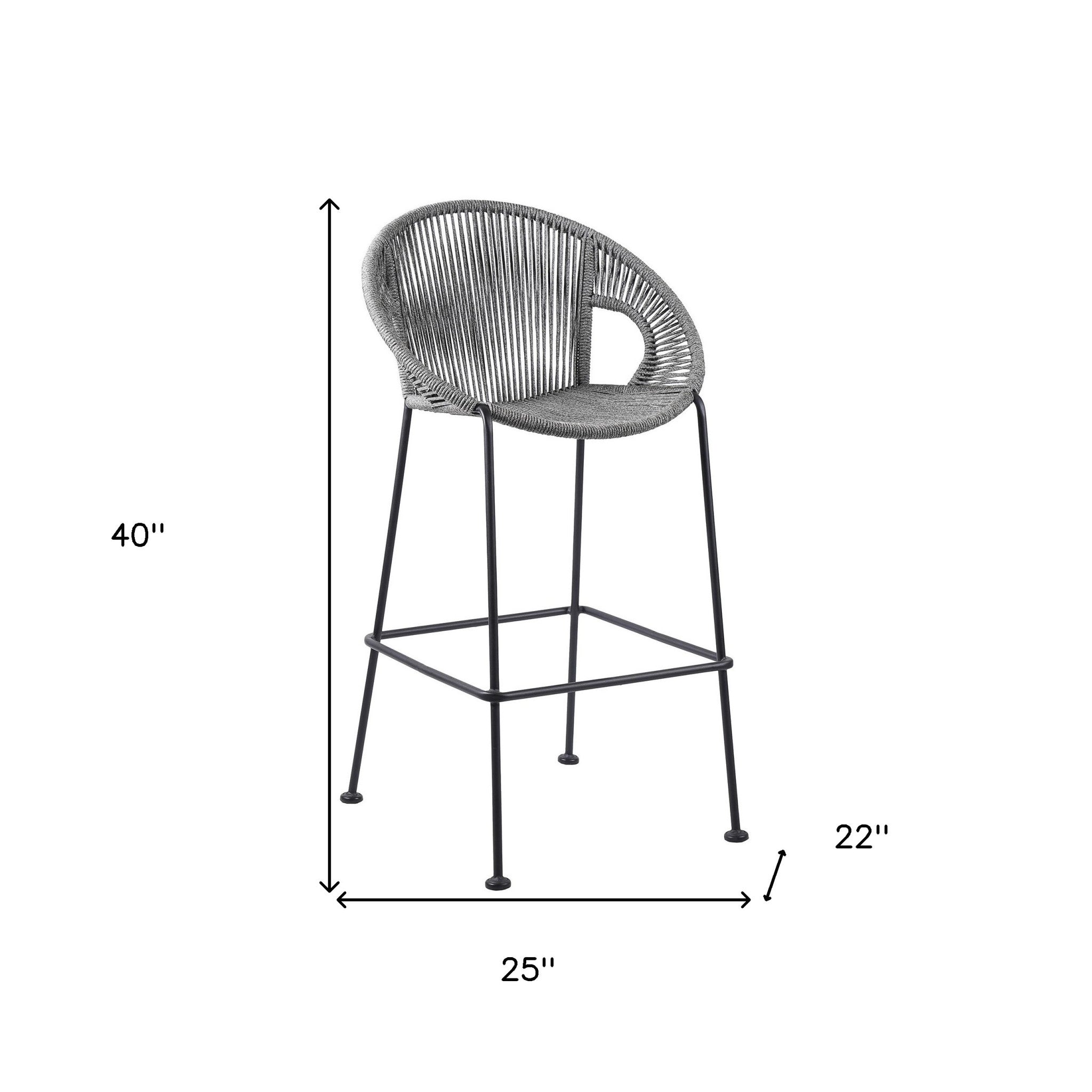 40" Light Gray Metal Low back Outdoor Counter Height Bar chair with Footrest - GreatEagleInc